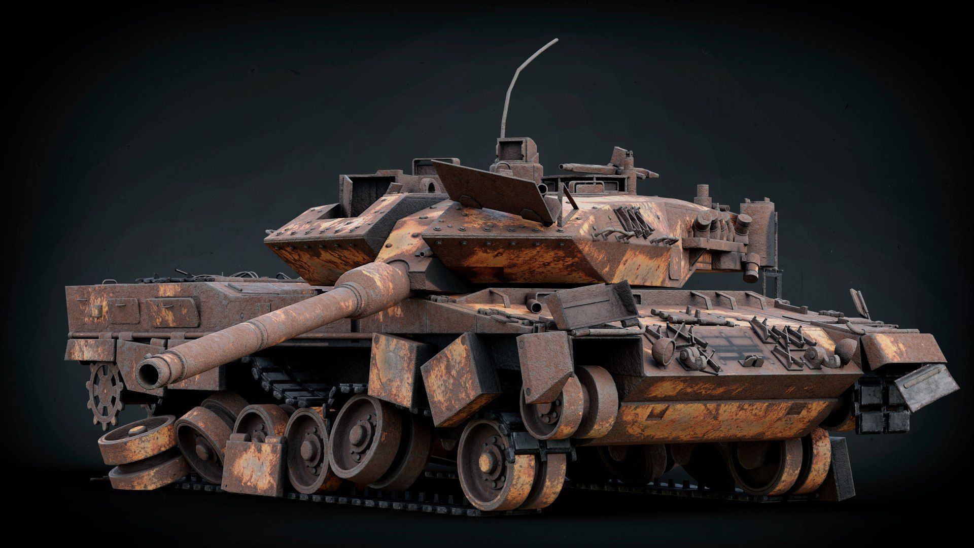 1920x1080 3D Model Leopard 2A7 Tank Destroyed