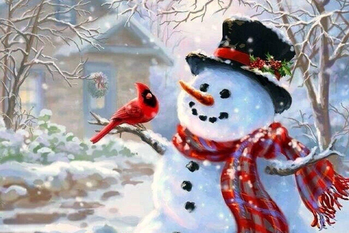 1440x960 Cardinal Bird In Snow Painting. Explore