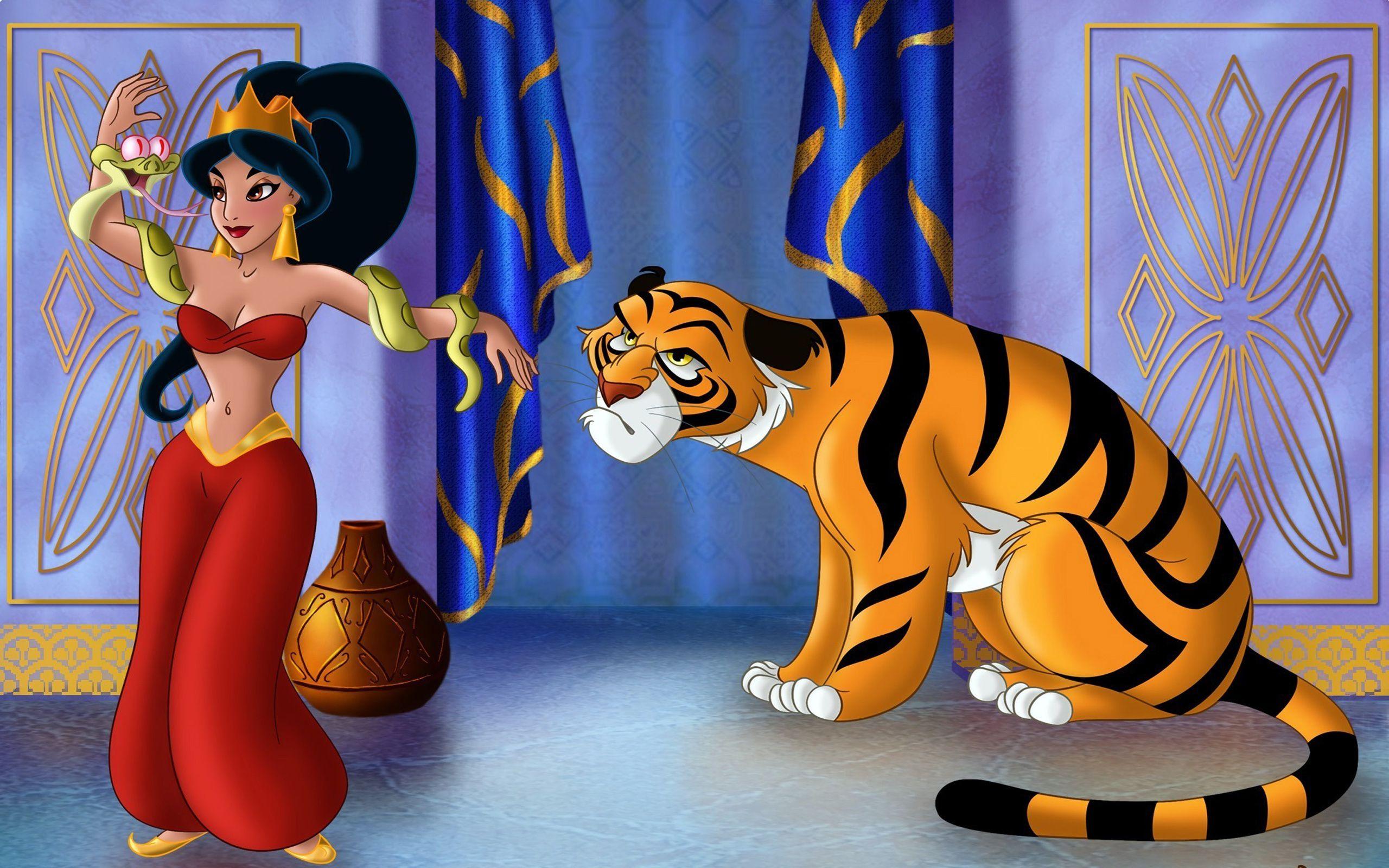 2560x1600 Princess Jasmine Dancing With Snake And Pet Tiger Cartoon Aladdin HD Wallpaper 2560x1600 :