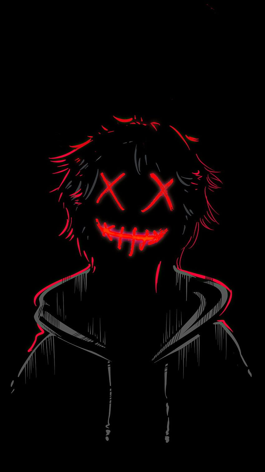 850x1511 Red Neon Mask Boy Dark, neon anime boy HD phone wallpaper