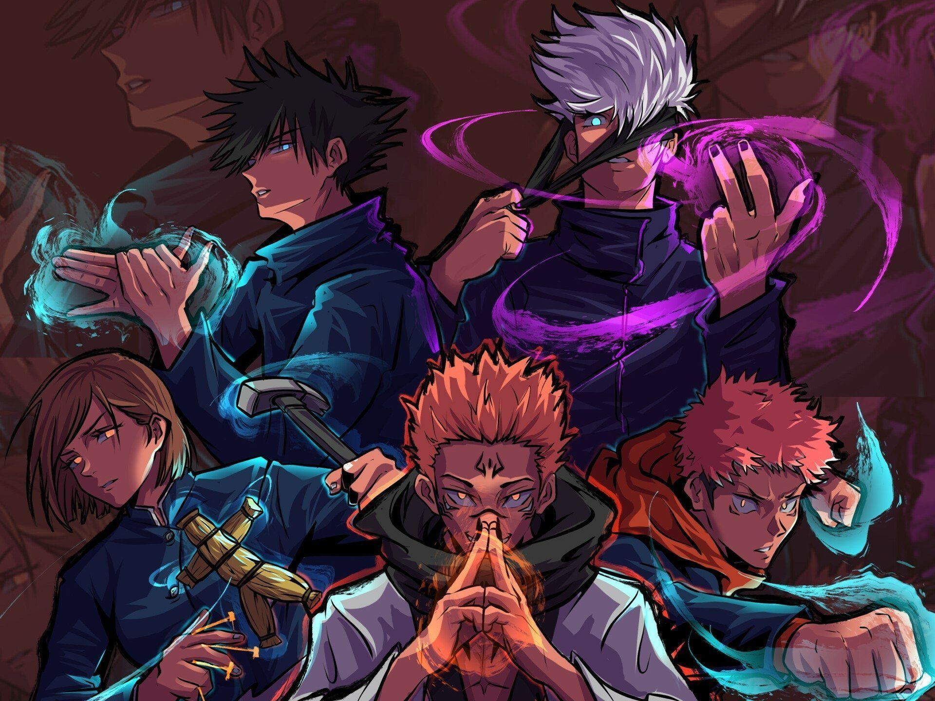 1920x1440 Jujutsu Kaisen HD Wallpaper: Gojo, Itadori, Fushiguro & Kugisaki United