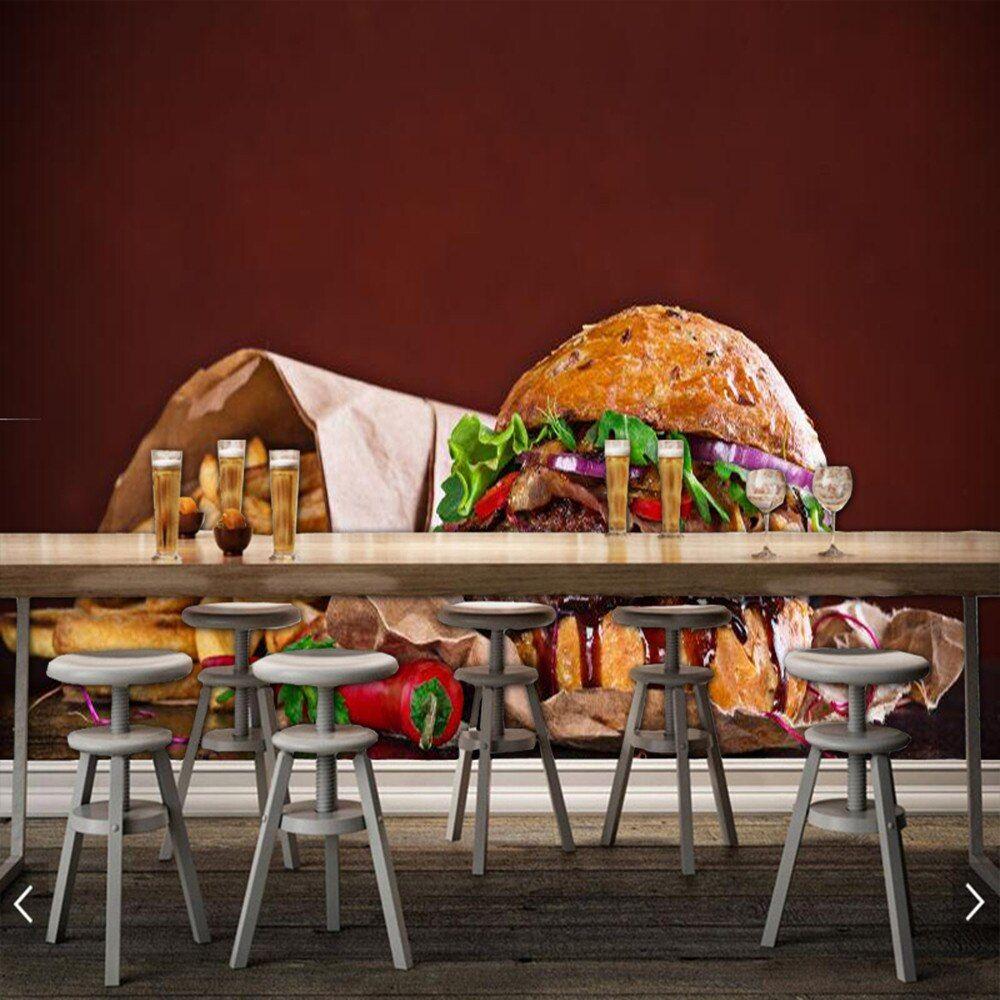1000x1000 Papel de parede hamburger and fries food 3D wallpaper, kitchen fast