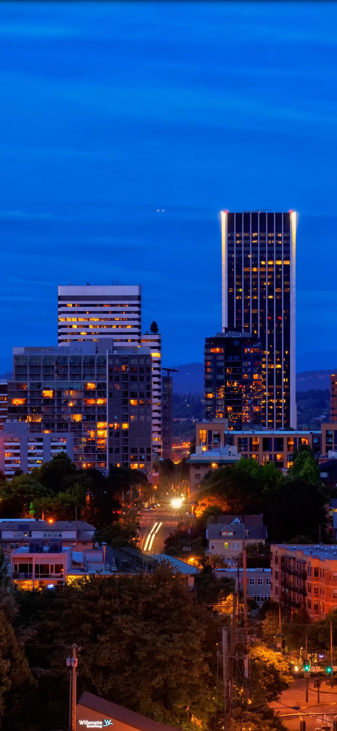 1125x2436 Portland, USA, City, Skyscrapers, Night, Lights 1125x2436 IPhone 11 Pro XS X Wallpaper, Background, Picture, Image