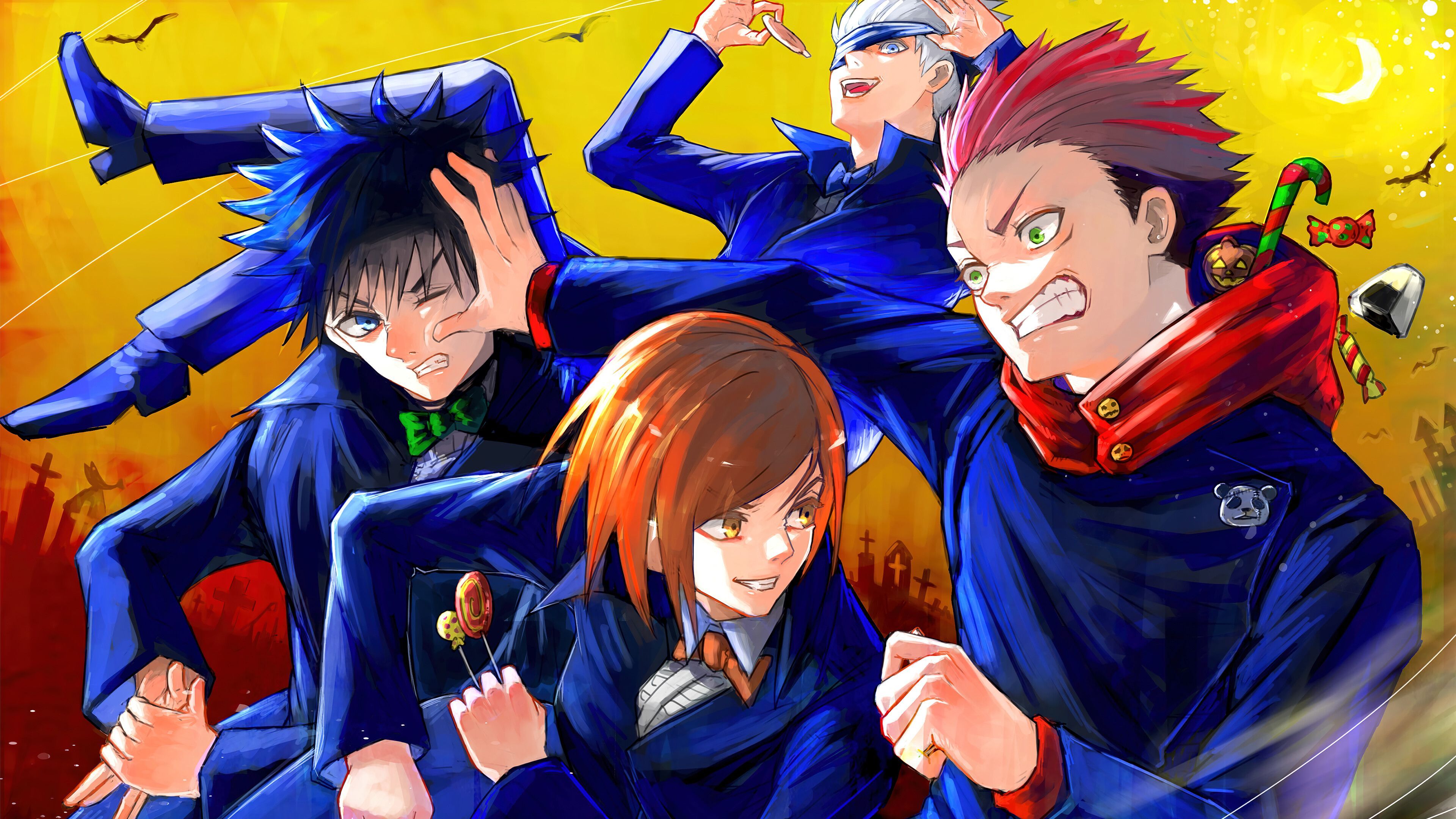 3840x2160 Desktop wallpaper: Anime, Jujutsu Kaisen, Megumi Fushiguro, Nobara Kugisaki, Satoru Gojo, Yuji Itadori 4K free download for PC. 1046528
