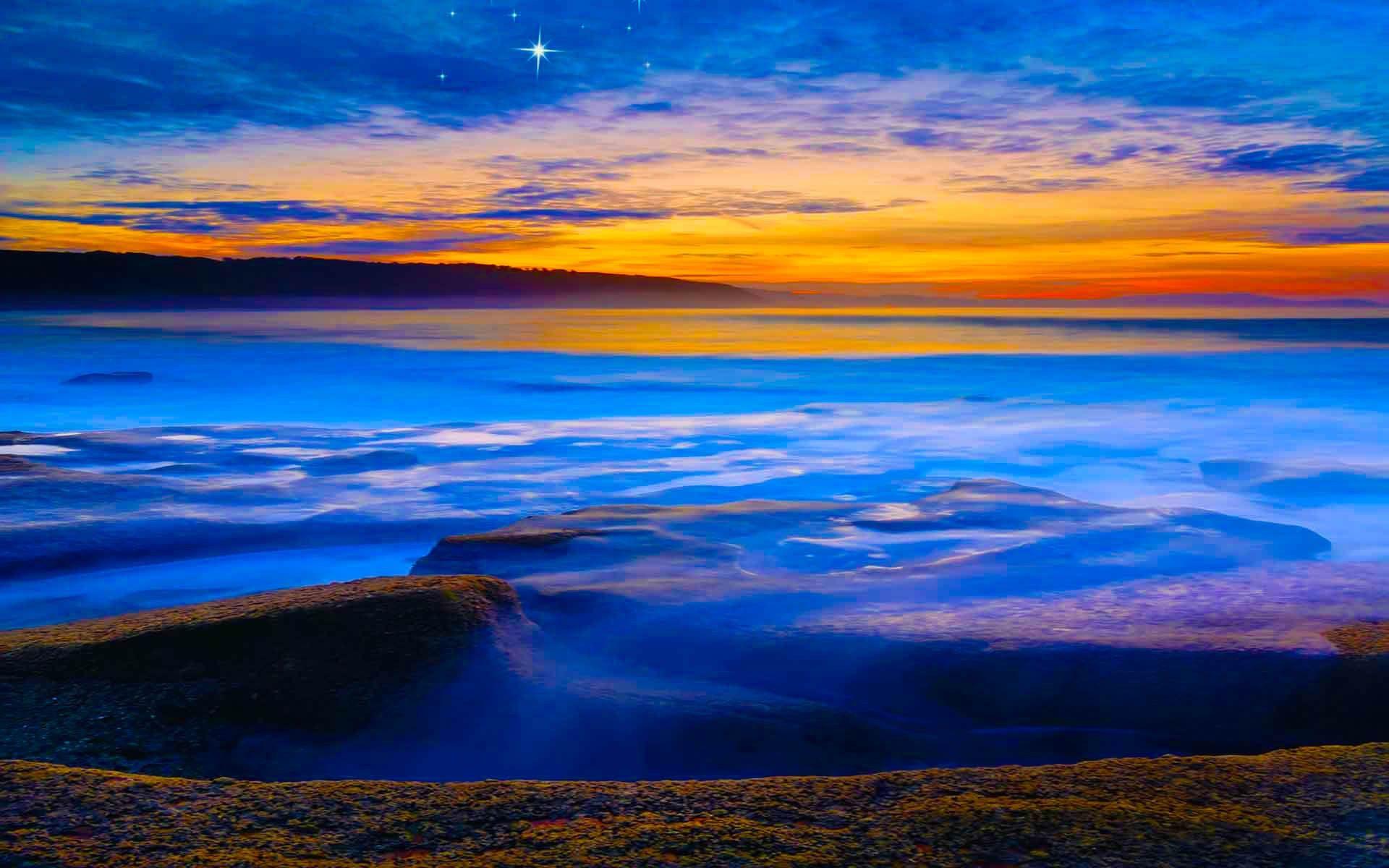1920x1200 Sunset Cool Sky Blue Ocean Wave Beach Wallpaper Smartphone Beach