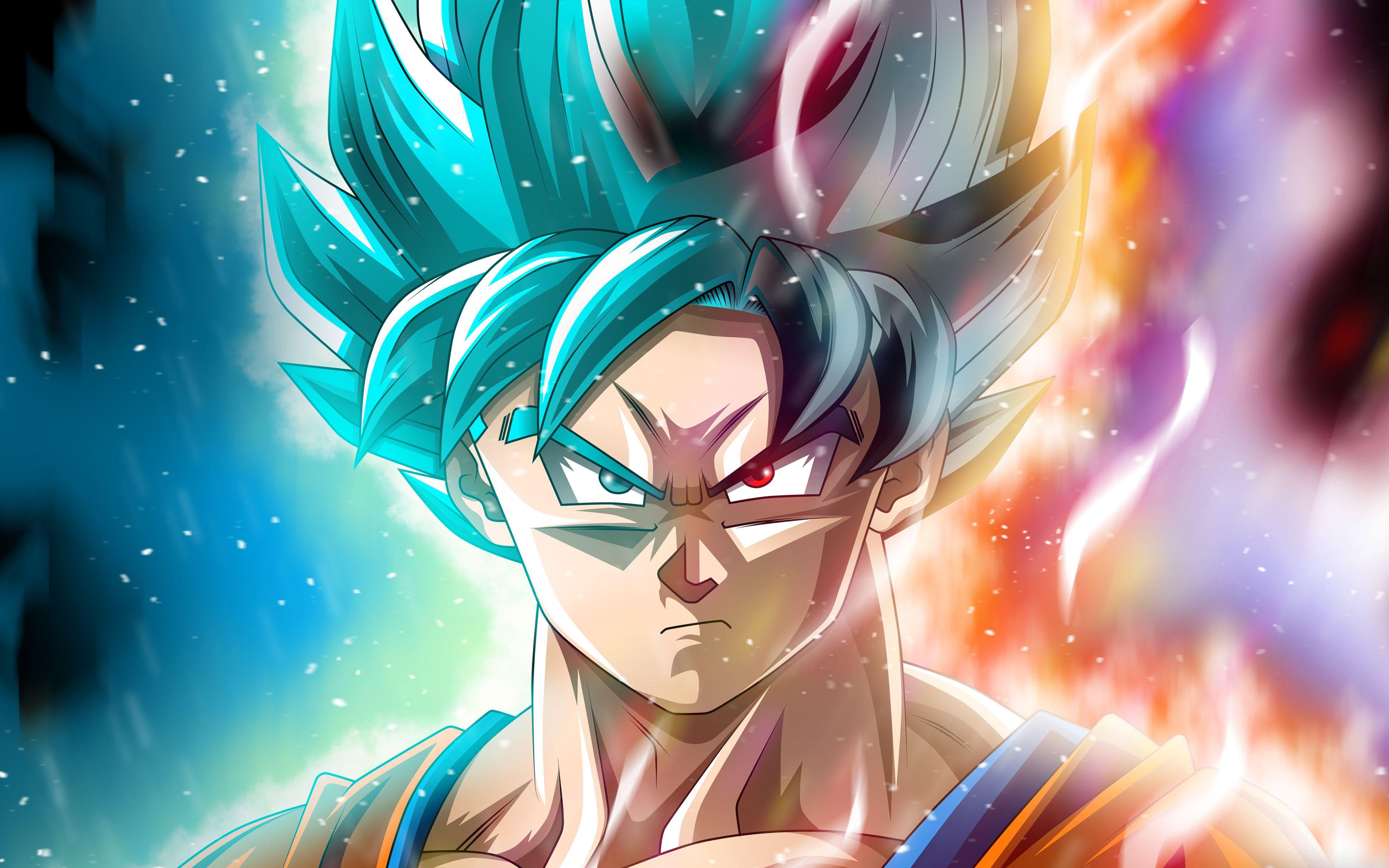 3840x2400 Download wallpaper 4k, Super Saiyan Blue, fire, Dragon Ball Super