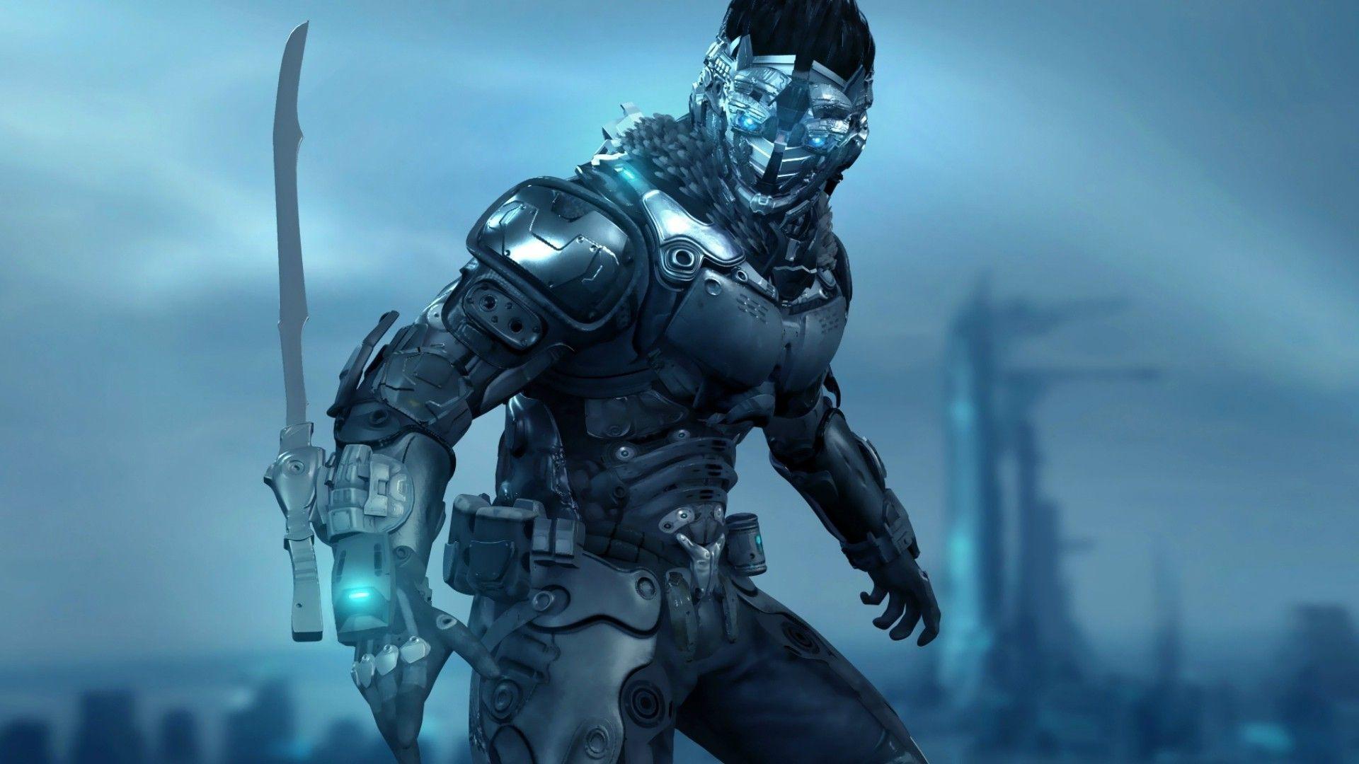 1920x1080 People 1920x1080 digital art cyberpunk warrior sword mask armor