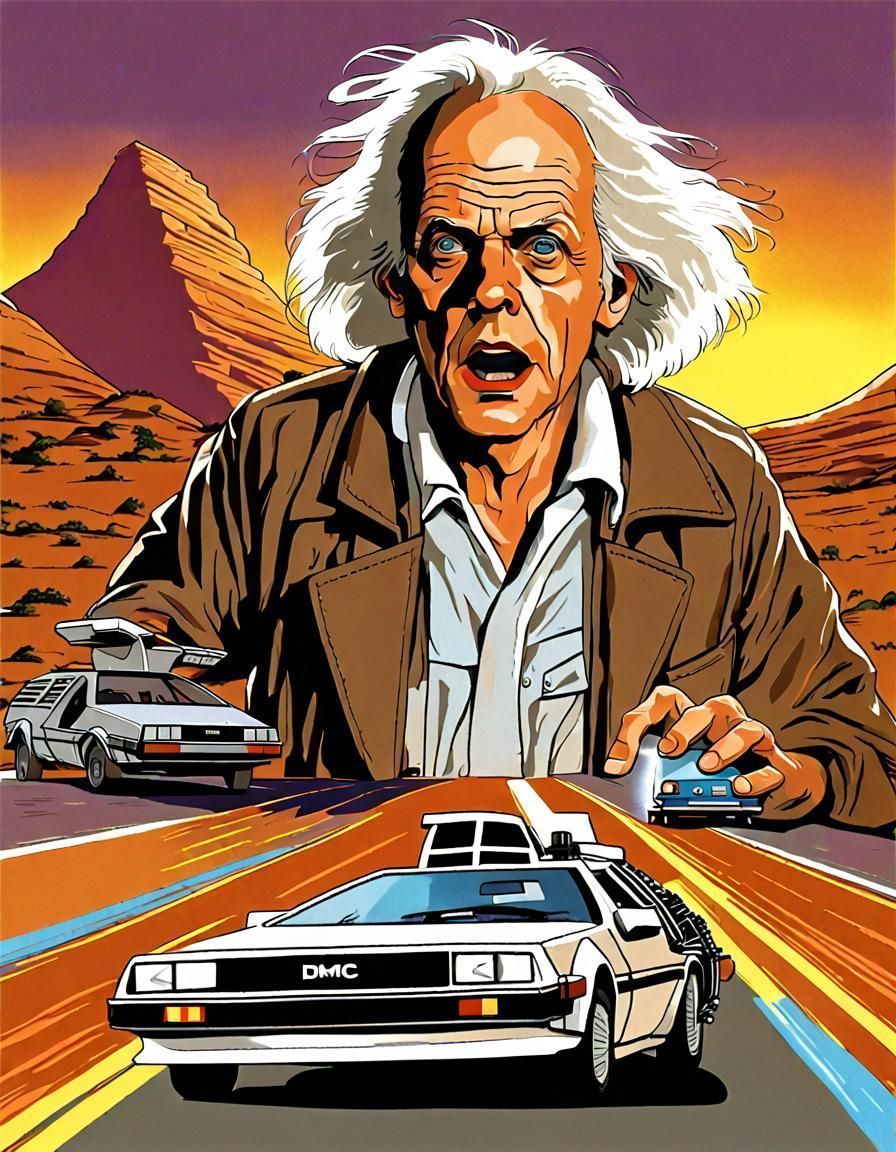 896x1152 Doc Brown Driving DeLorean in Back to the Future