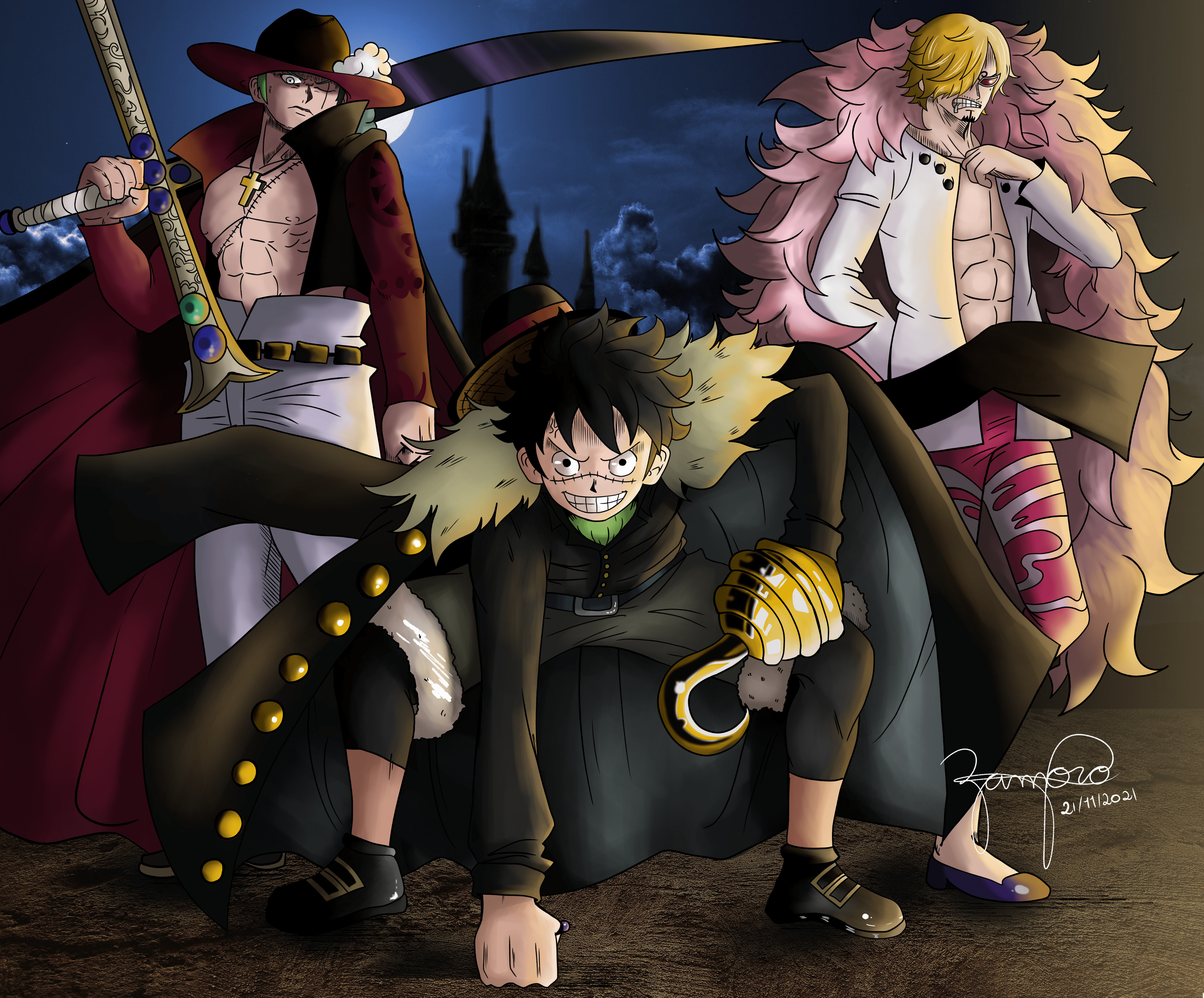 5920x4909 Luffy, Zoro and Sanji as one piece villains! Zamoro ART street