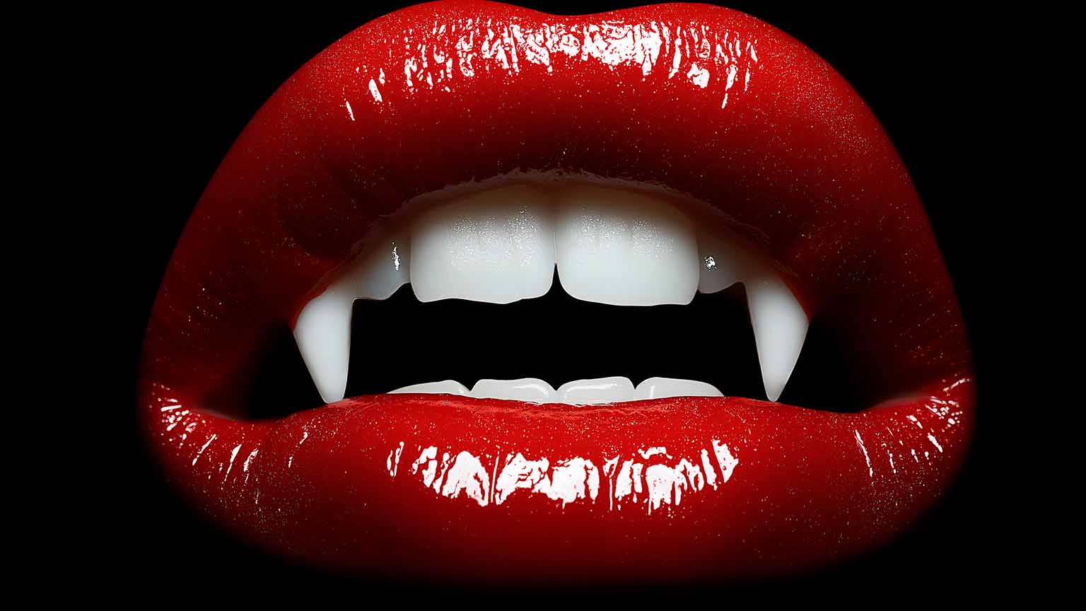 1536x864 Free Vampire Fangs Red Lips Halloween Desktop Wallpaper 4K