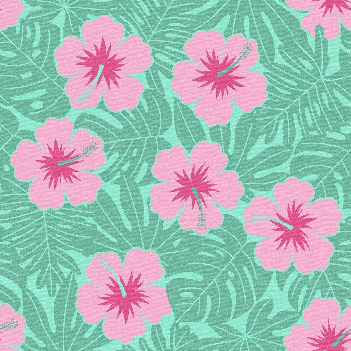 1200x1200 Huephoric Hibiscus Wallpaper in Pink and Teal