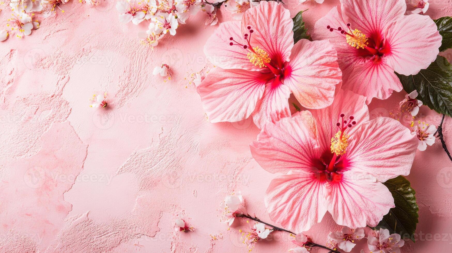 1749x980 Pink hibiscus flowers on a pink background