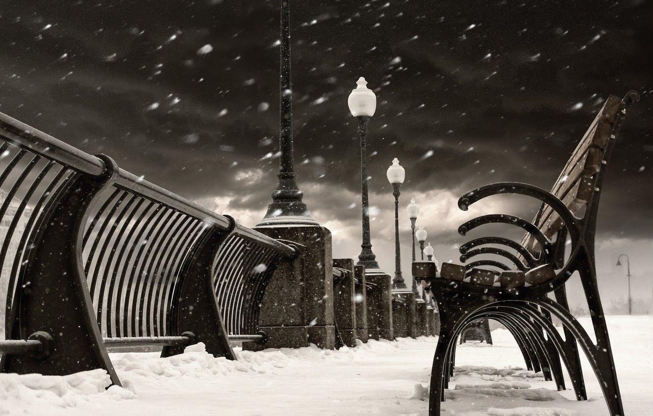 1332x850 Wallpaper winter, snow, the city, Canada, lights, Montreal, Canada