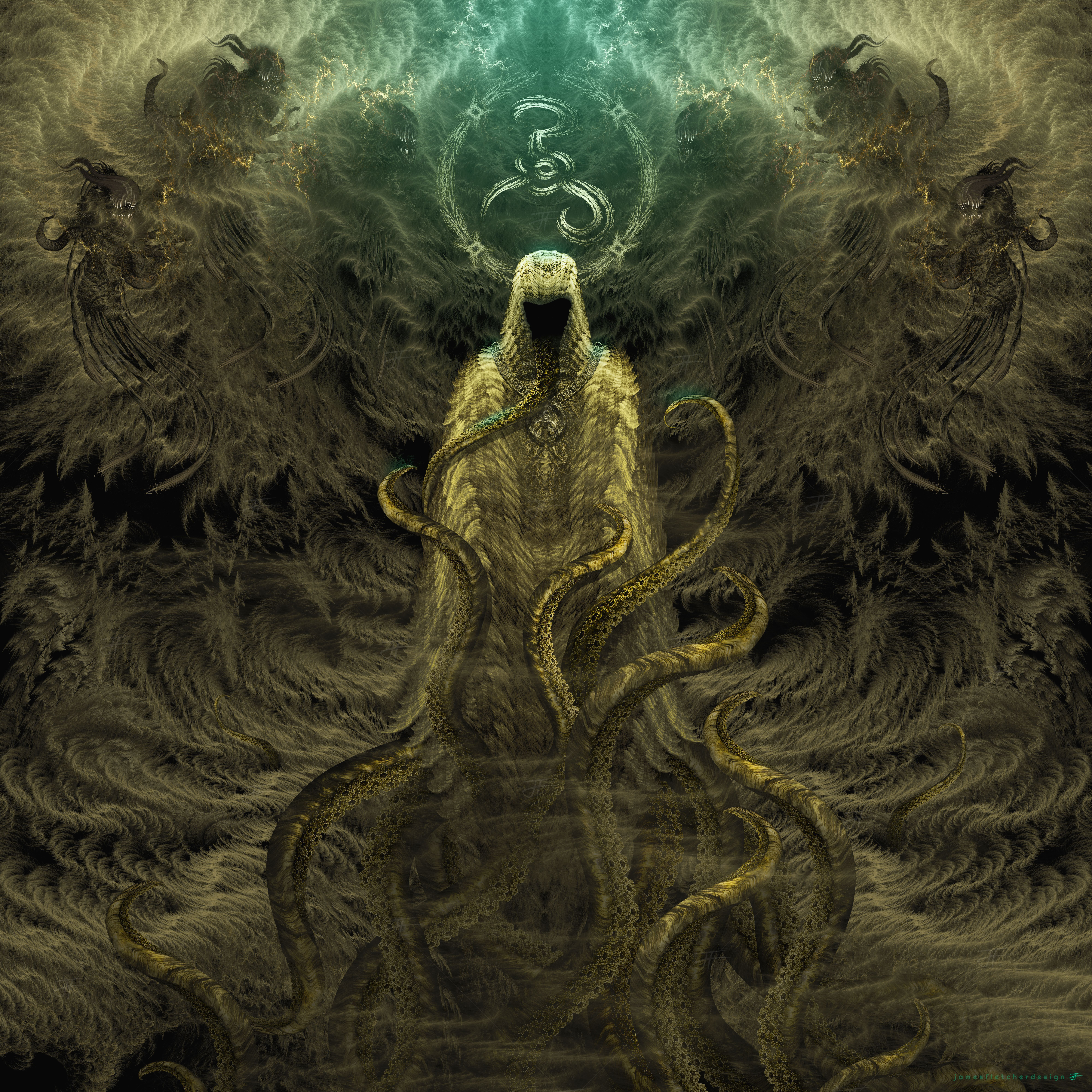 8000x8000 Some dark trippy art I made called 'Fractal Hastur King in Yellow'. Inspired by the Cthulhu Mythos. Made from thousands of tiny interwoven fractals. Large zoomable image