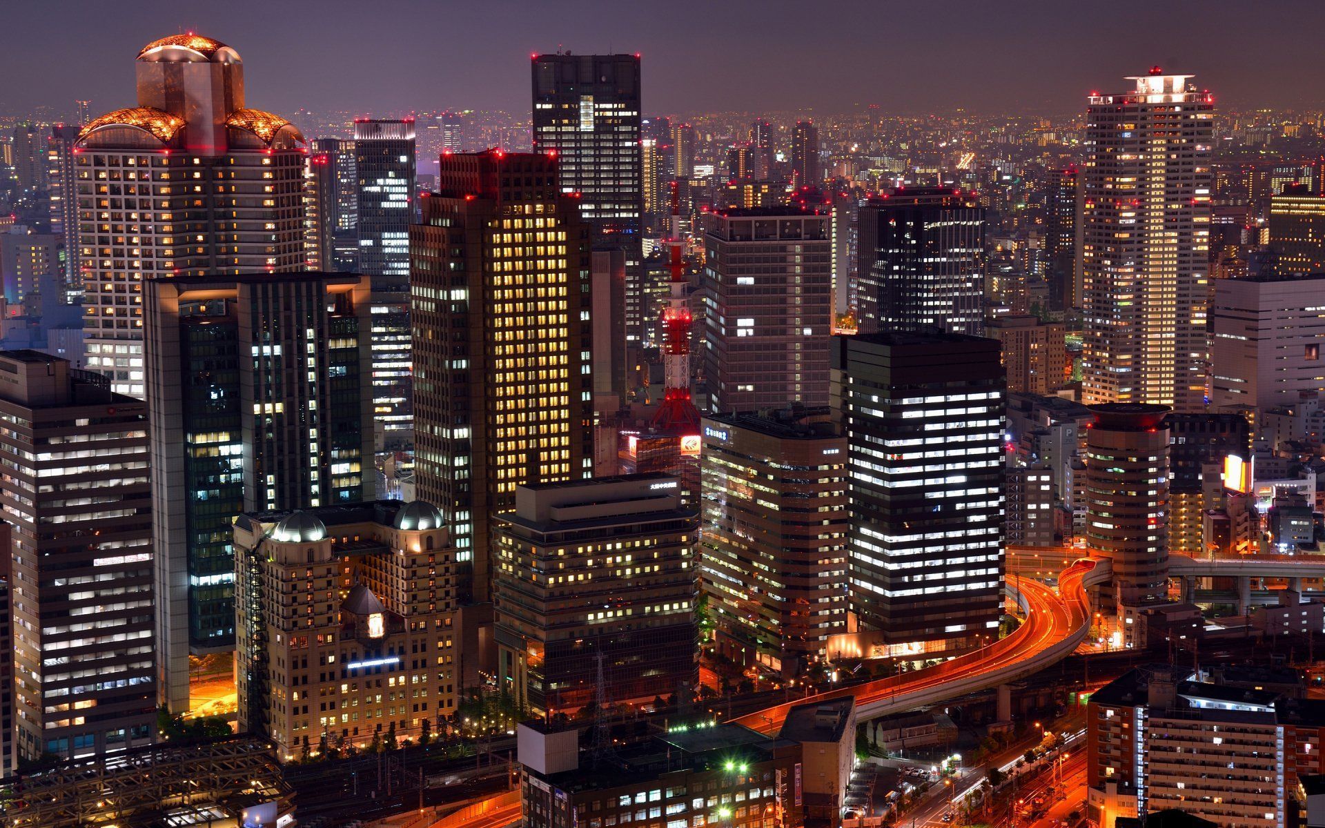 1920x1200 HD Wallpaper: Osaka's Dazzling Night Skyline