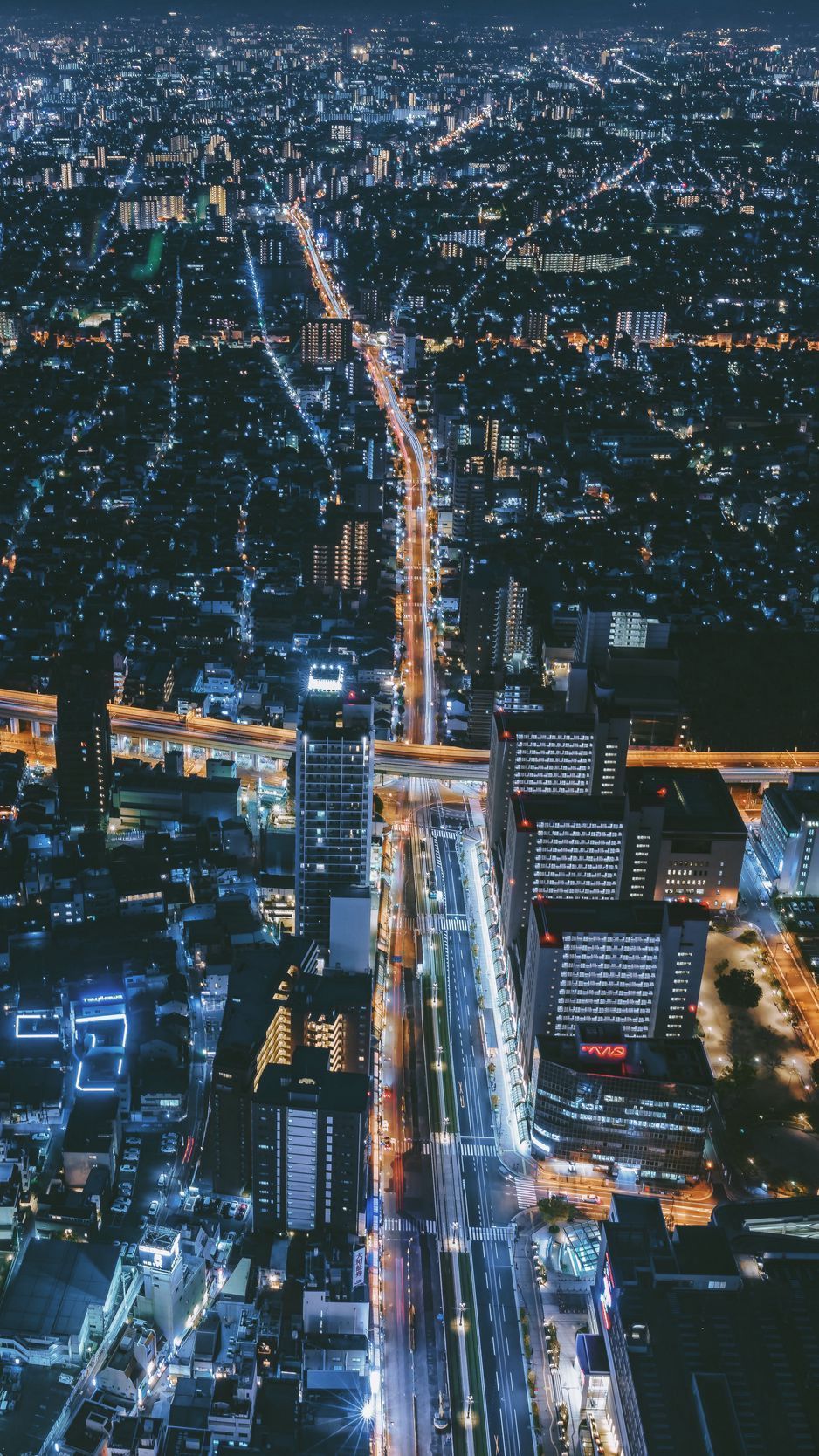 938x1668 Download Wallpaper 938x1668 Night City, Top View, Osaka, Japan Iphone 8 7 6s 6 For Parallax HD Background
