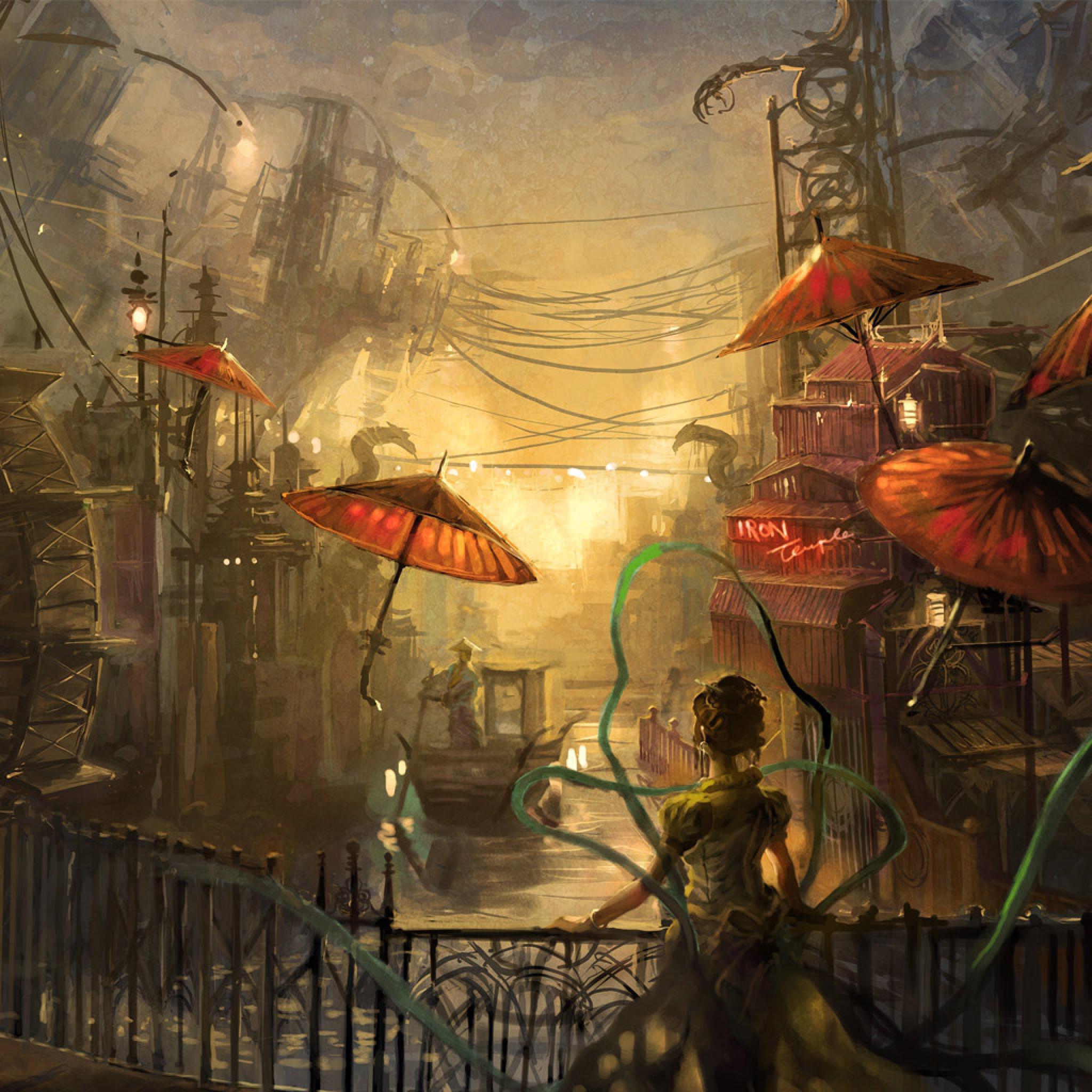 2048x2048 CG Fantasy Old Japanese Town IPhone HD
