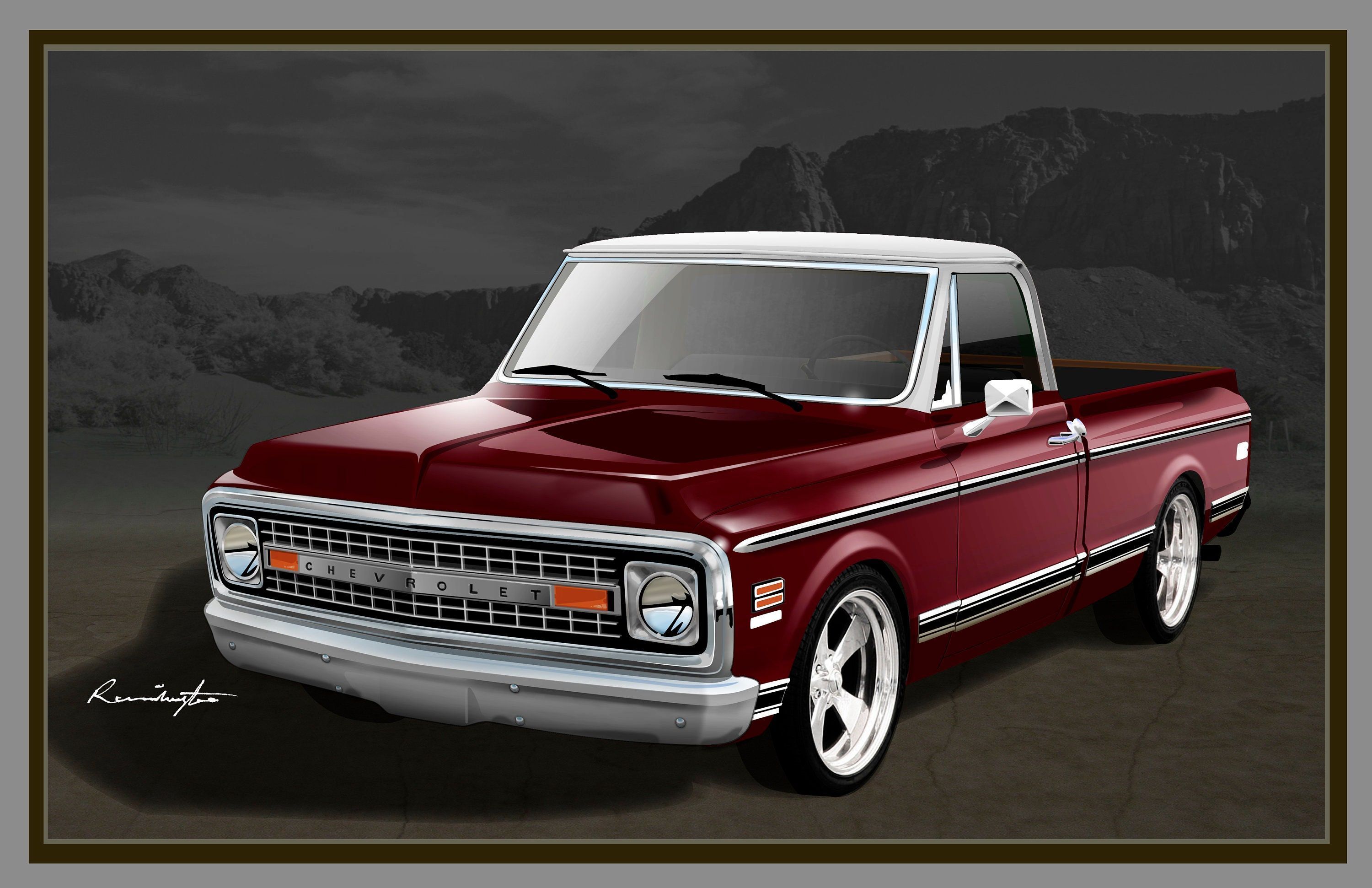 3000x1941 1970 72 Chevrolet C 10 Pick Up Truck Of Digital Drawing