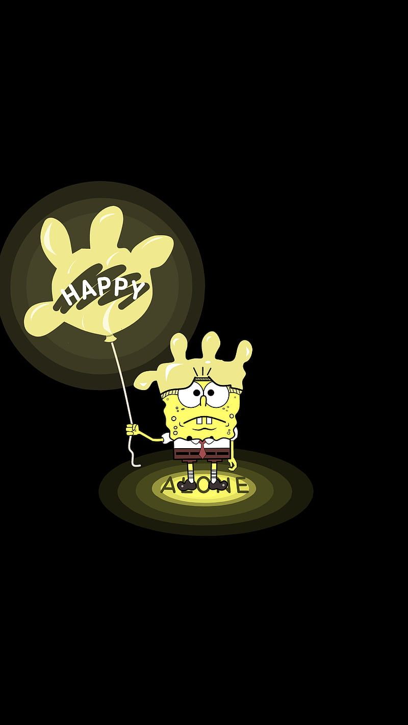 800x1422 SpongeLone, alone, baloon, black, kangskidip, nicklodeon, phone, sad, spongebob, HD phone wallpaper