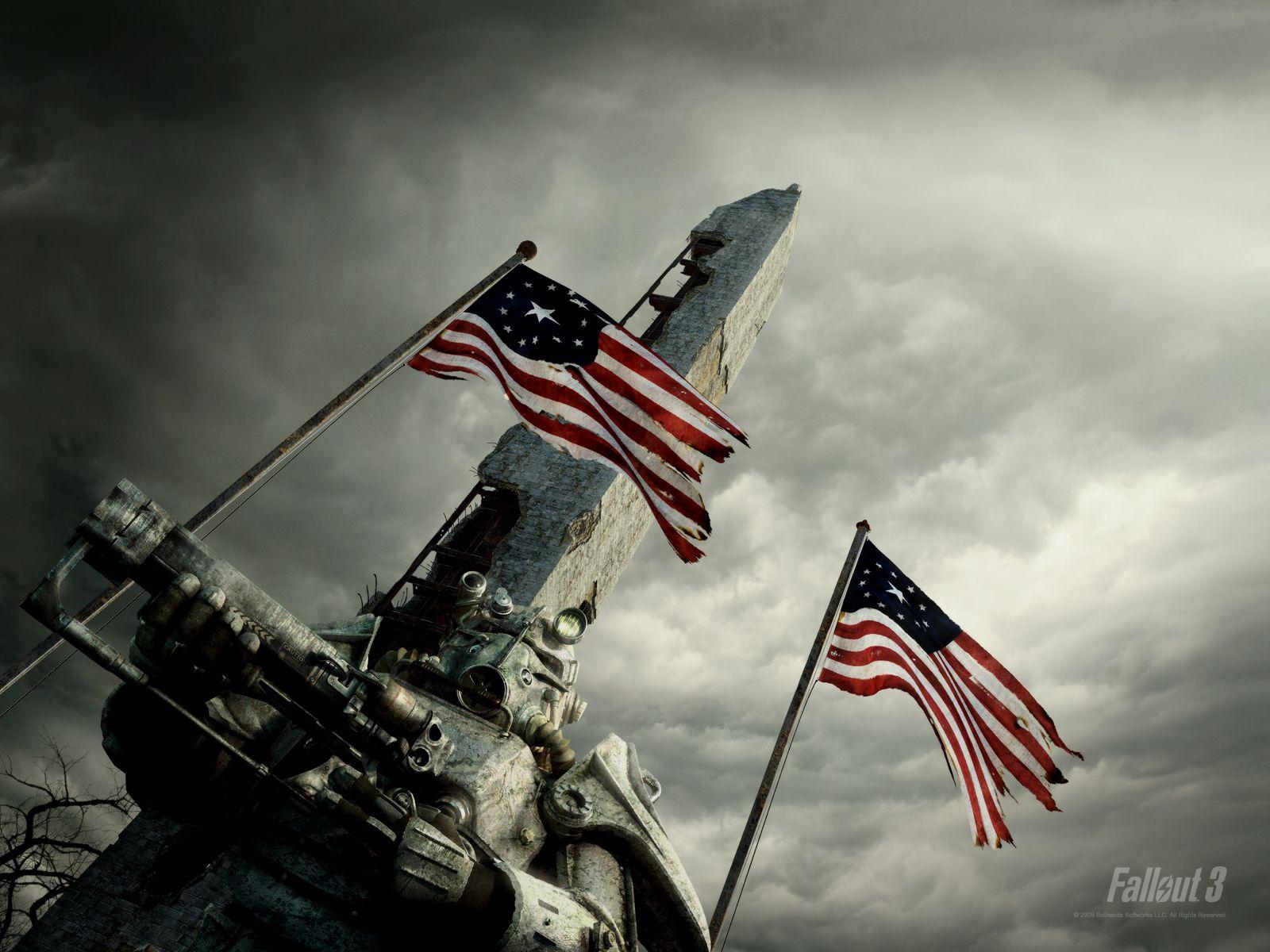 1600x1200 Fallout 3 Brotherhood Of Steel Power Armor And Washington Monument