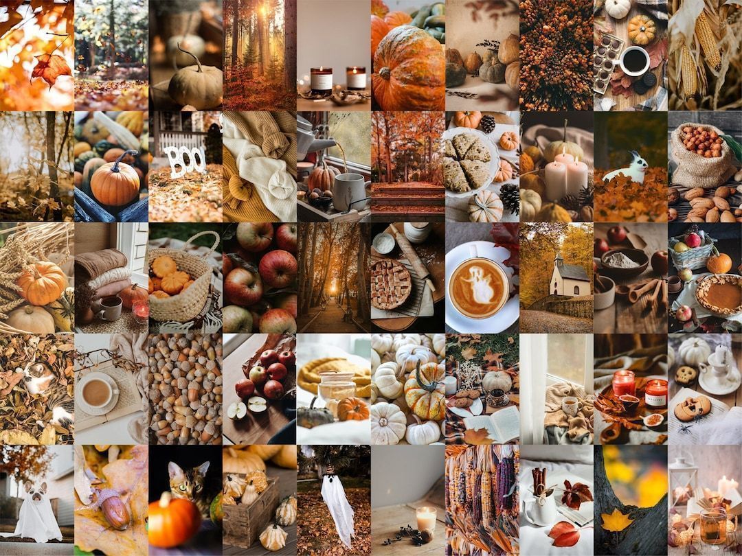 1080x810 Cozy Fall Wall Collage, Printable Wall Collage, 50 Pieces, 4x6 Inch Image, Digital Download, Room Decor, Comfy Fall / Autumn Aesthetic