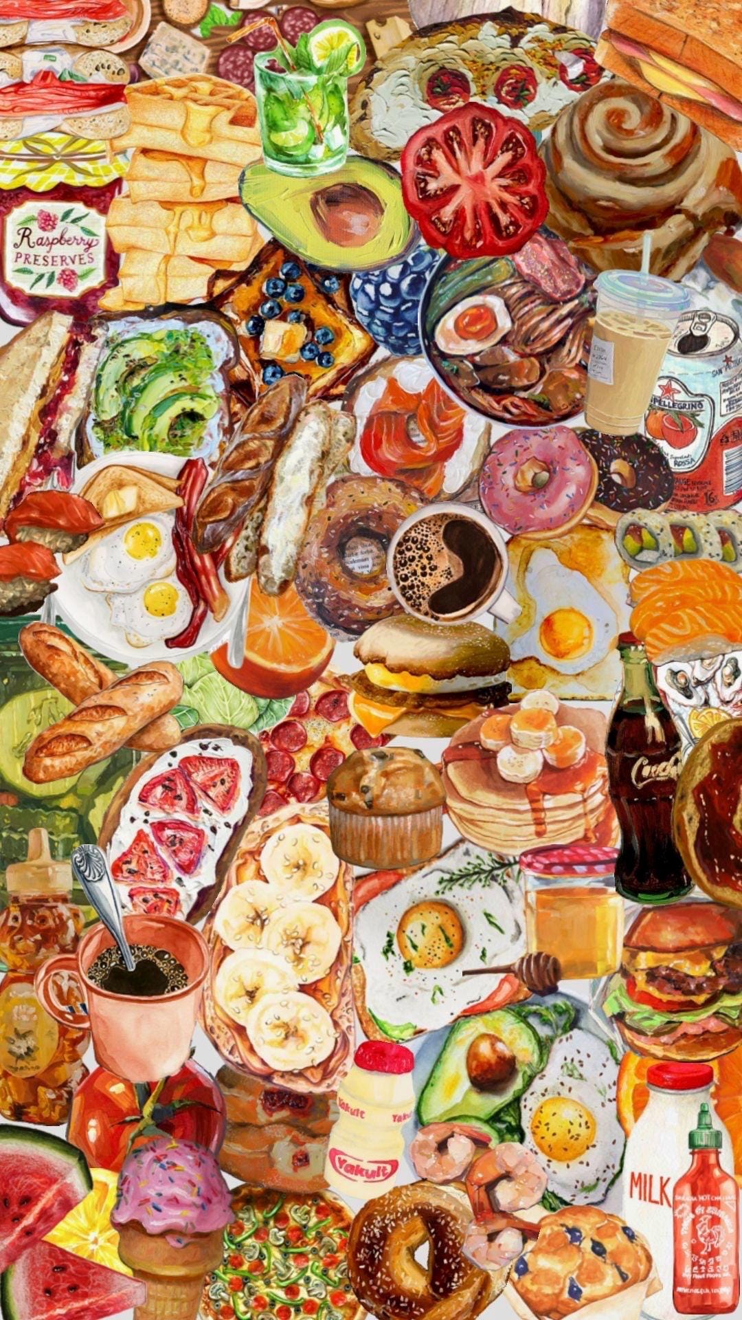 1080x1920 Food Sticker Pack- Mystery Food Stickers for Junk Journaling, Food Lover Gifts, Scrapbooking Stickers