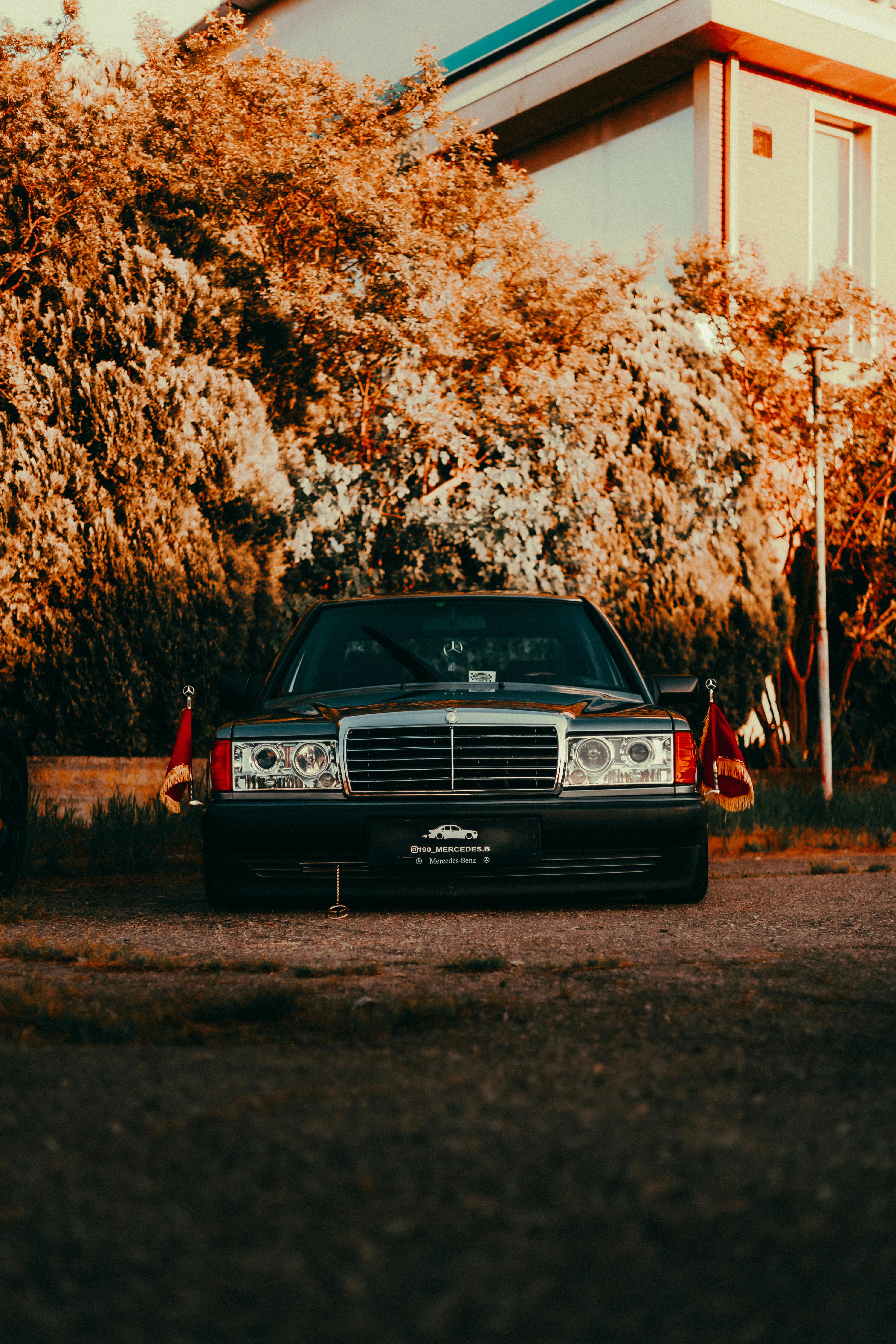 3893x5839 Classic Mercedes Parked Outdoors in Autumn · Free