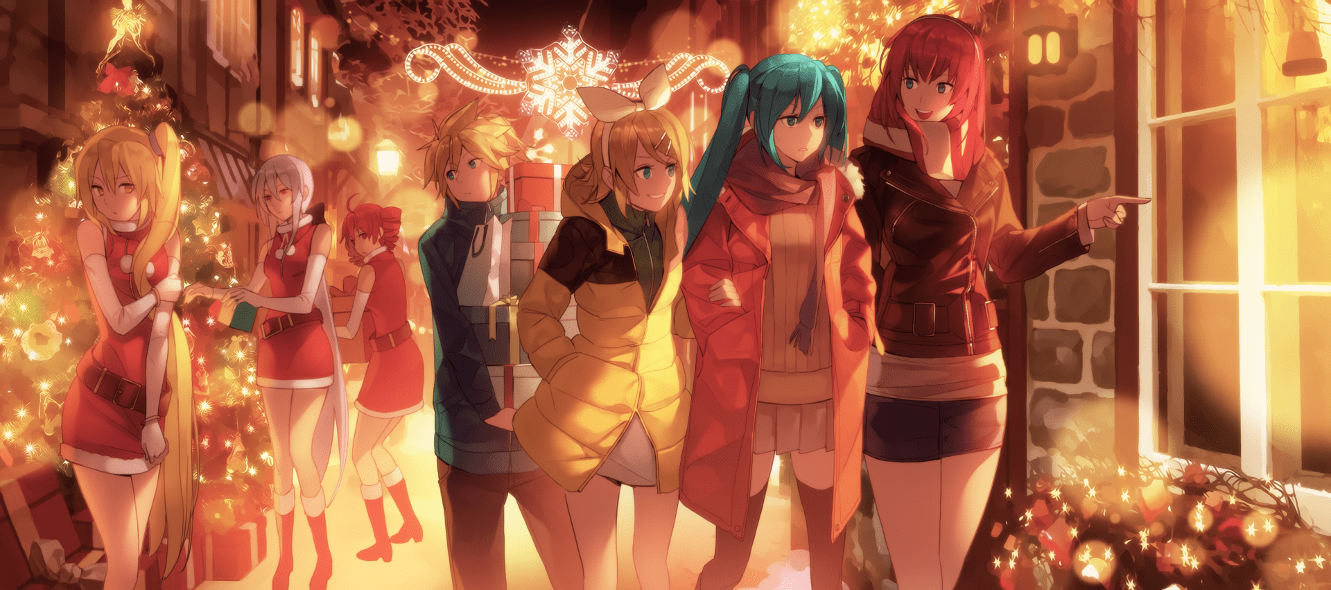 1920x851 Vocaloid & Utau Winter Lights: Haku, Miku, Luka & Friends HD Crossover Wallpaper