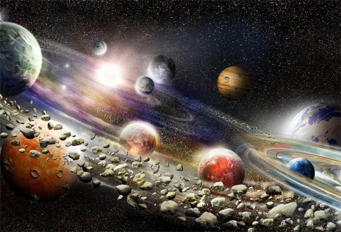1134x772 Amazon.com : Leyiyi 10x6.5ft Solar System Planets Backdrop Abstract Galaxy Planetarium Decor Banner Outer Space Starry Universe Bokeh Halo Photo Background Kids Birthday Portrait Shoot Studio Vinyl Prop Wallpaper