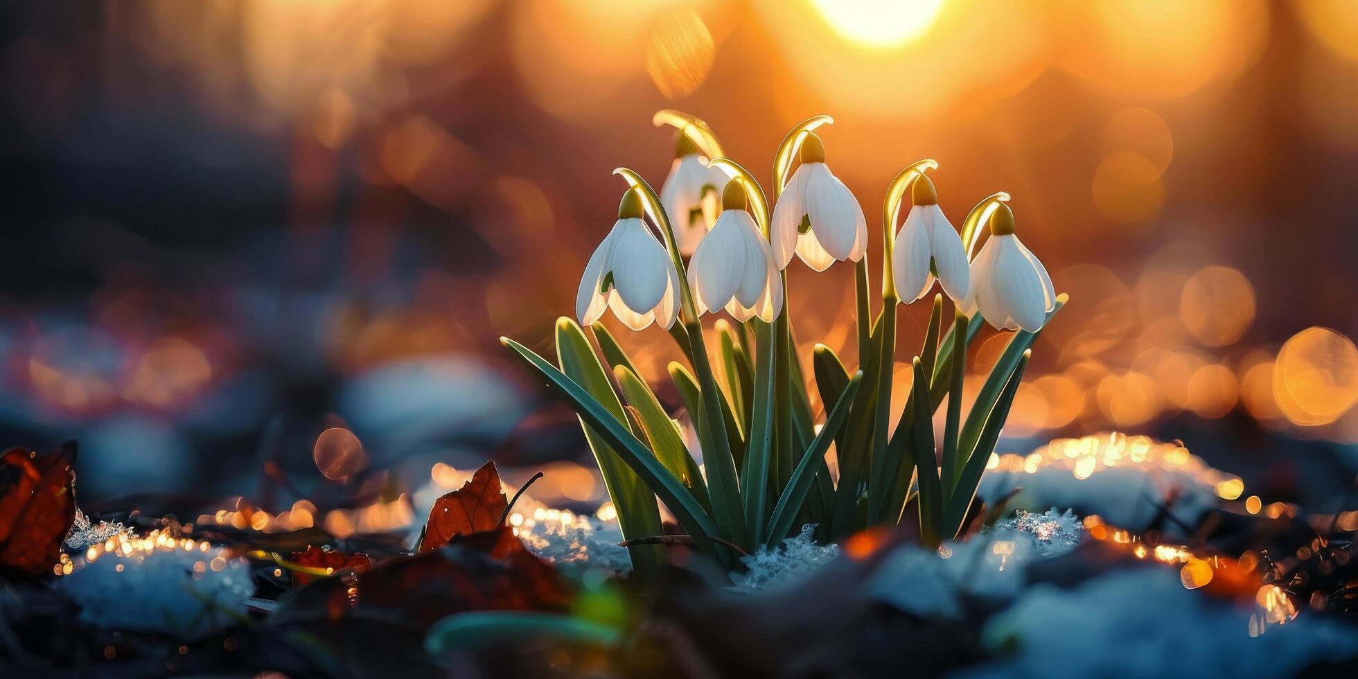 1960x980 Snowdrops bloom in a sunlit garden during early spring, signaling the end of winters chill