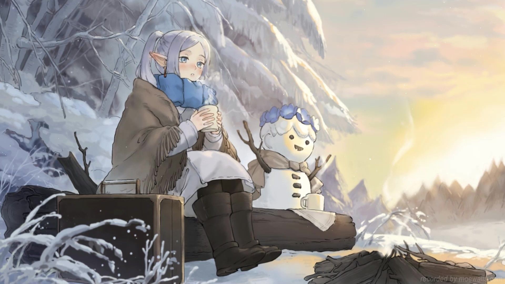 1920x1080 Frieren Winter Campfire Beyond Journey's End Live Wallpaper