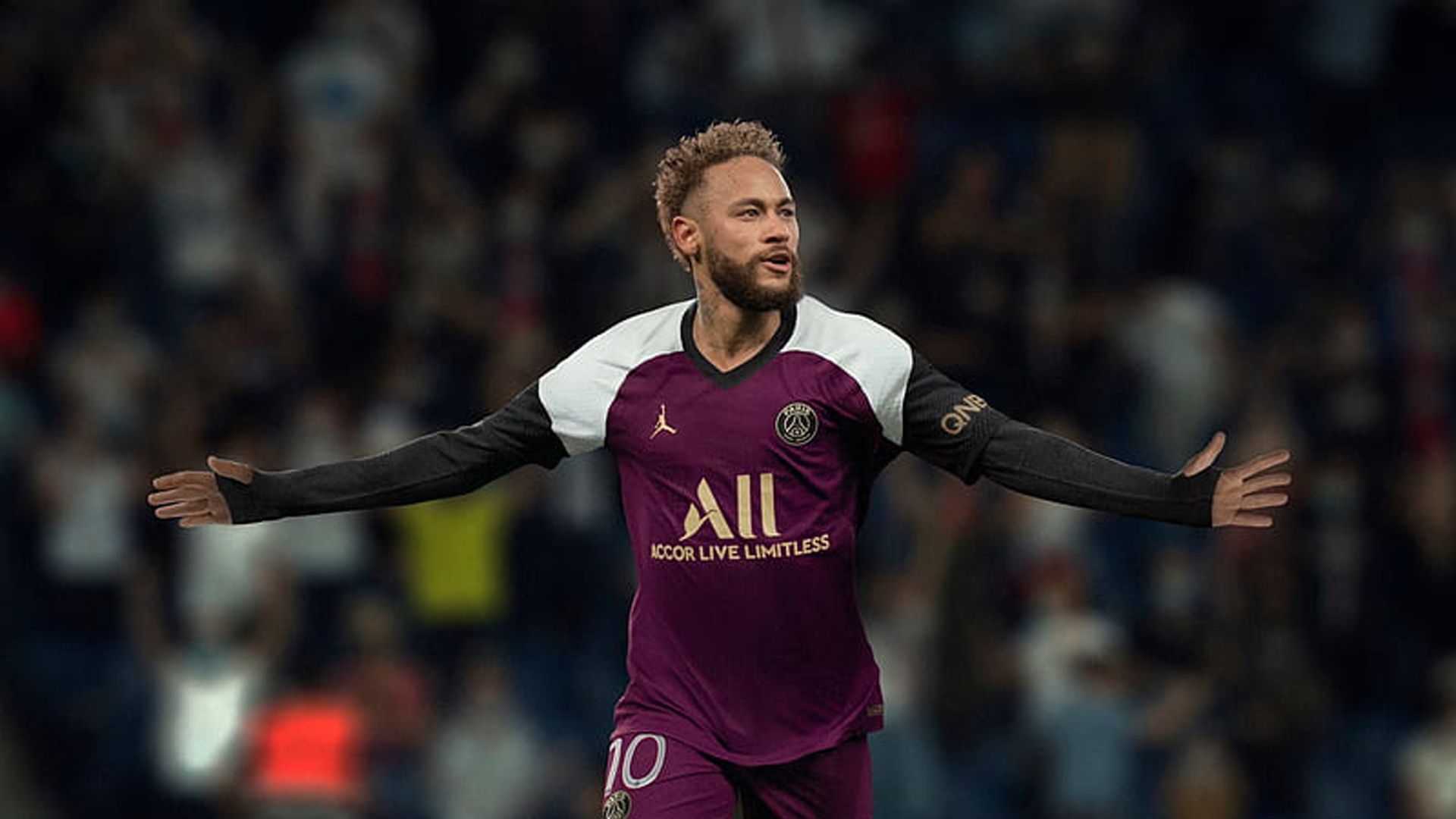 1920x1080 Neymar da Silva Santos Junior In Blur Audience Background Wearing Dark Maroon Sports Dress HD Neymar Wallpaper