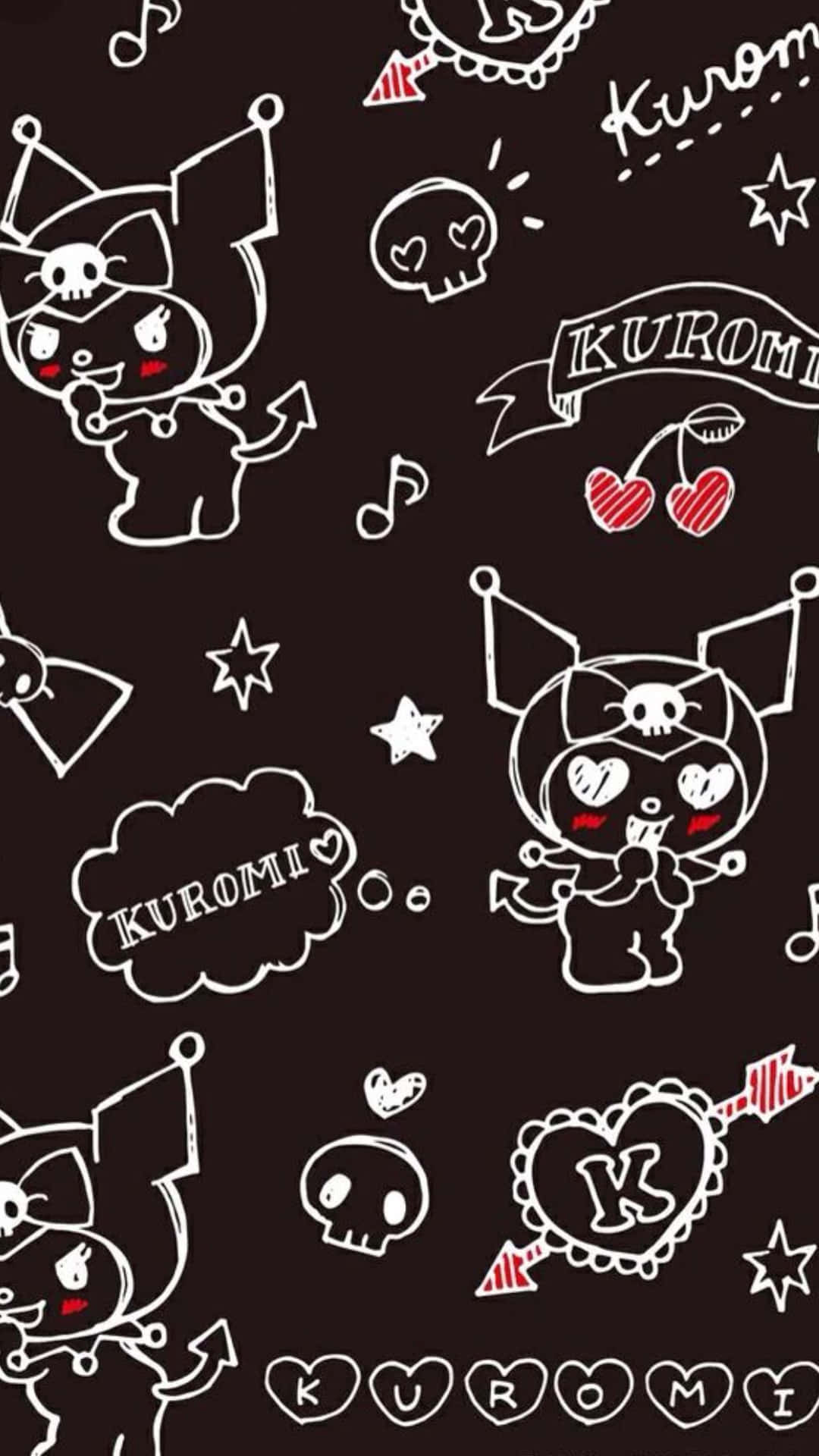 1080x1920 Download Kuromi iPhone Doodles On Black Wallpaper