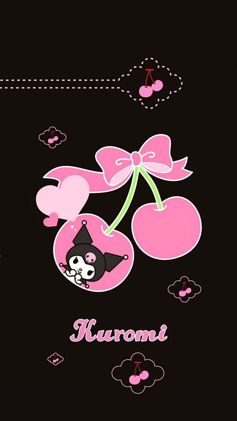800x1422 Kuromi cherry, black, edgy, emo, pink, HD phone wallpaper