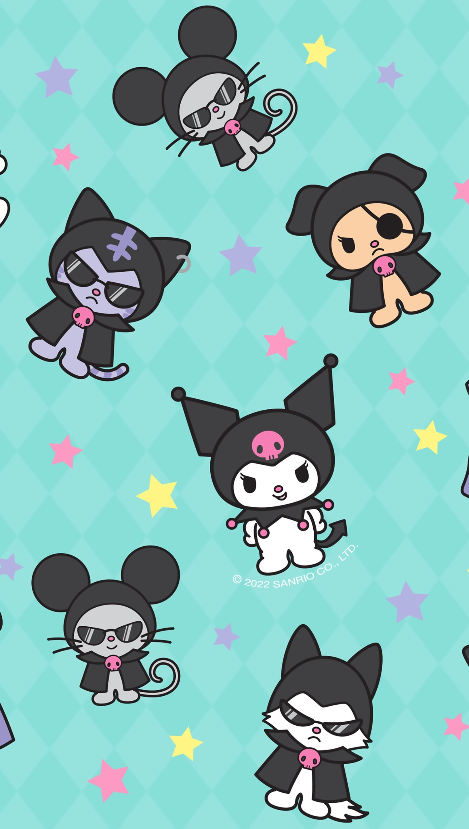 1630x2880 Kuromi and friends pattern design Wallpaper 5k for iPhone and Mobile Phone