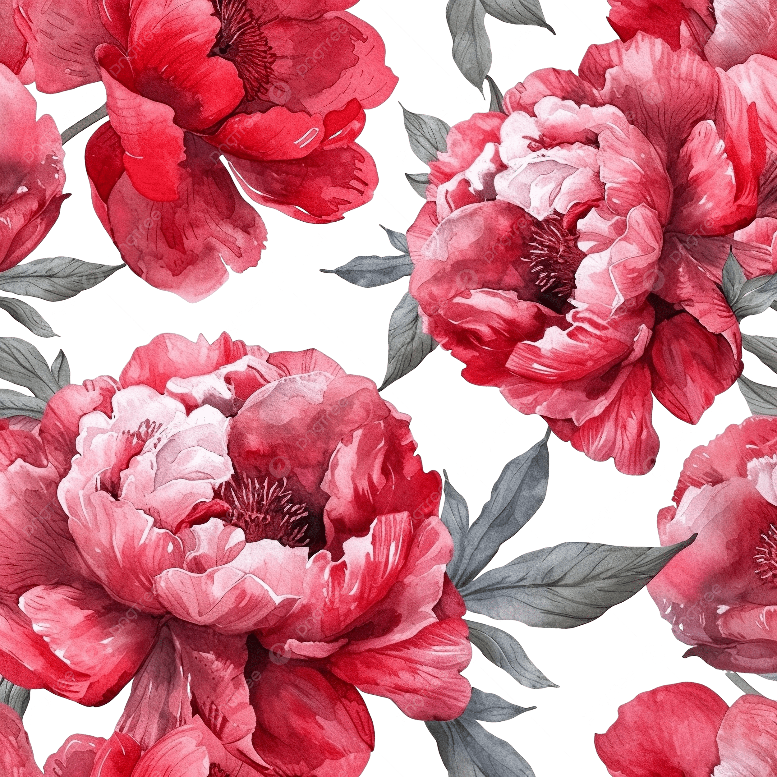 2500x2500 Red Peony Watercolor Flower Seamless Pattern, Background, Spring, Flower PNG Transparent Image and Clipart for Free Download