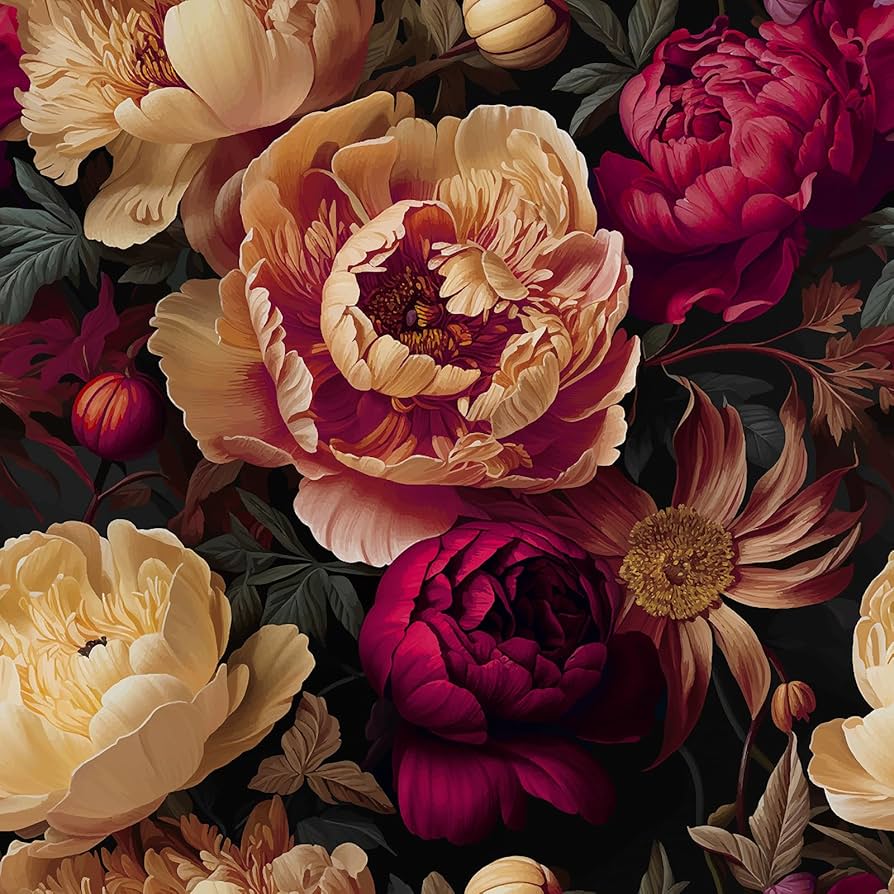 894x894 CRE8TIVE Vintage Peonies Floral Wallpaper Stick and Peel Dark Flower Wallpaper for Bedroom Girls Room 12x118 Removable Stick on Wall Paper Mural Self Adhesive Floral Contact Paper for Cabinets Walls
