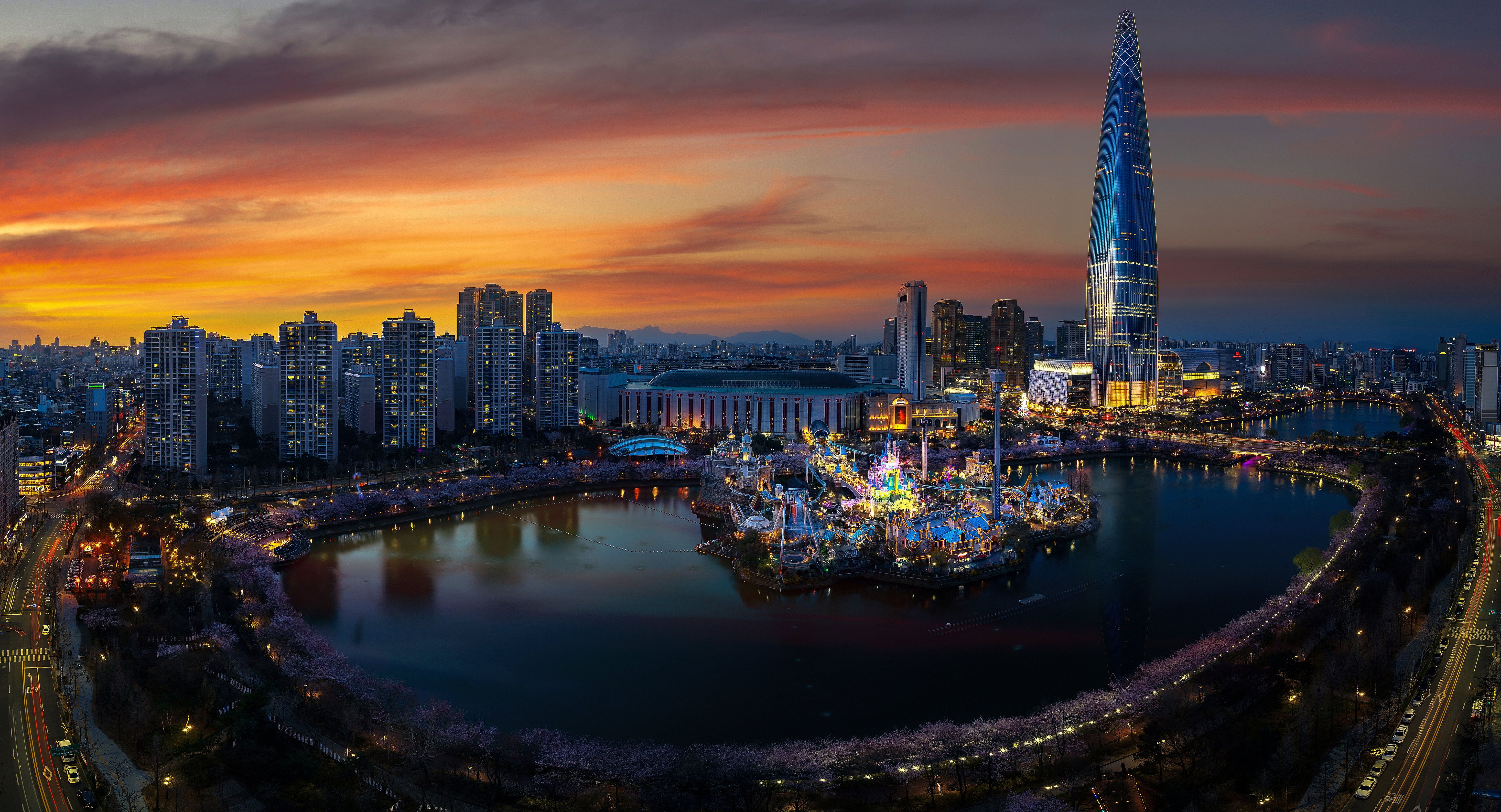 6143x3324 Seoul 5K Ultra HD: Harbor Skyline at Twilightx3324