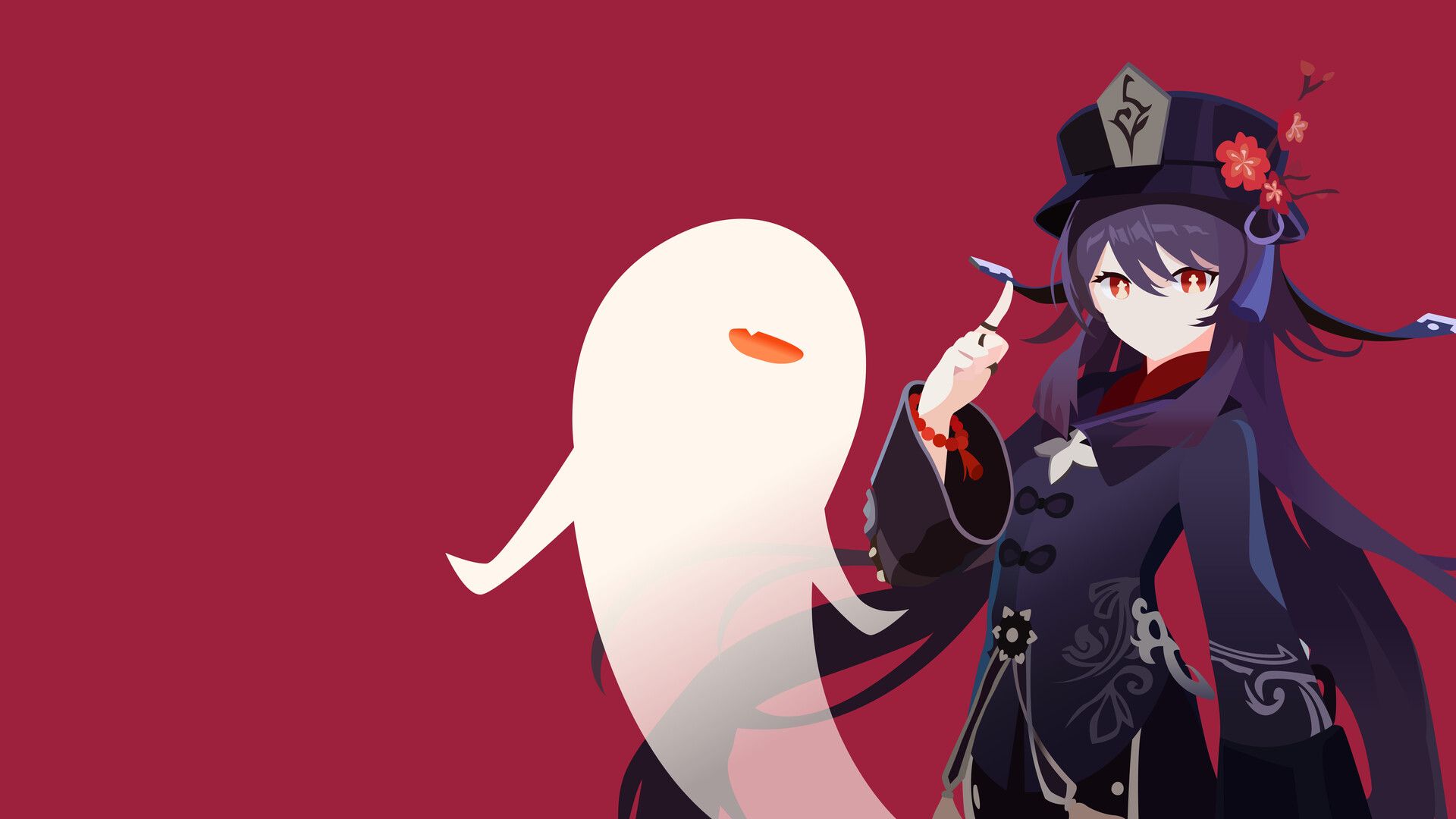 1920x1080 hutao genshin impact-> vetor minimalist