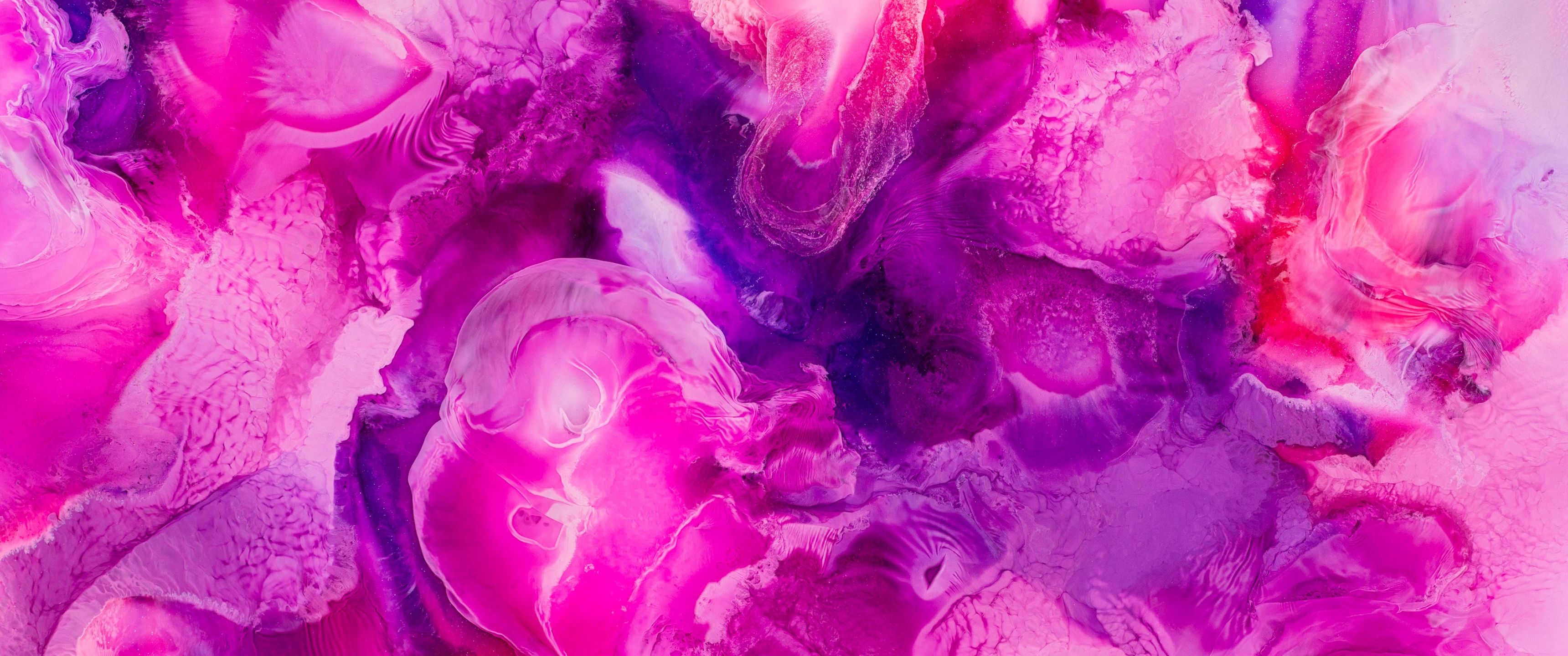 3440x1440 Pink Wallpaper 4K, Liquid art, Pearl ink, Fluid