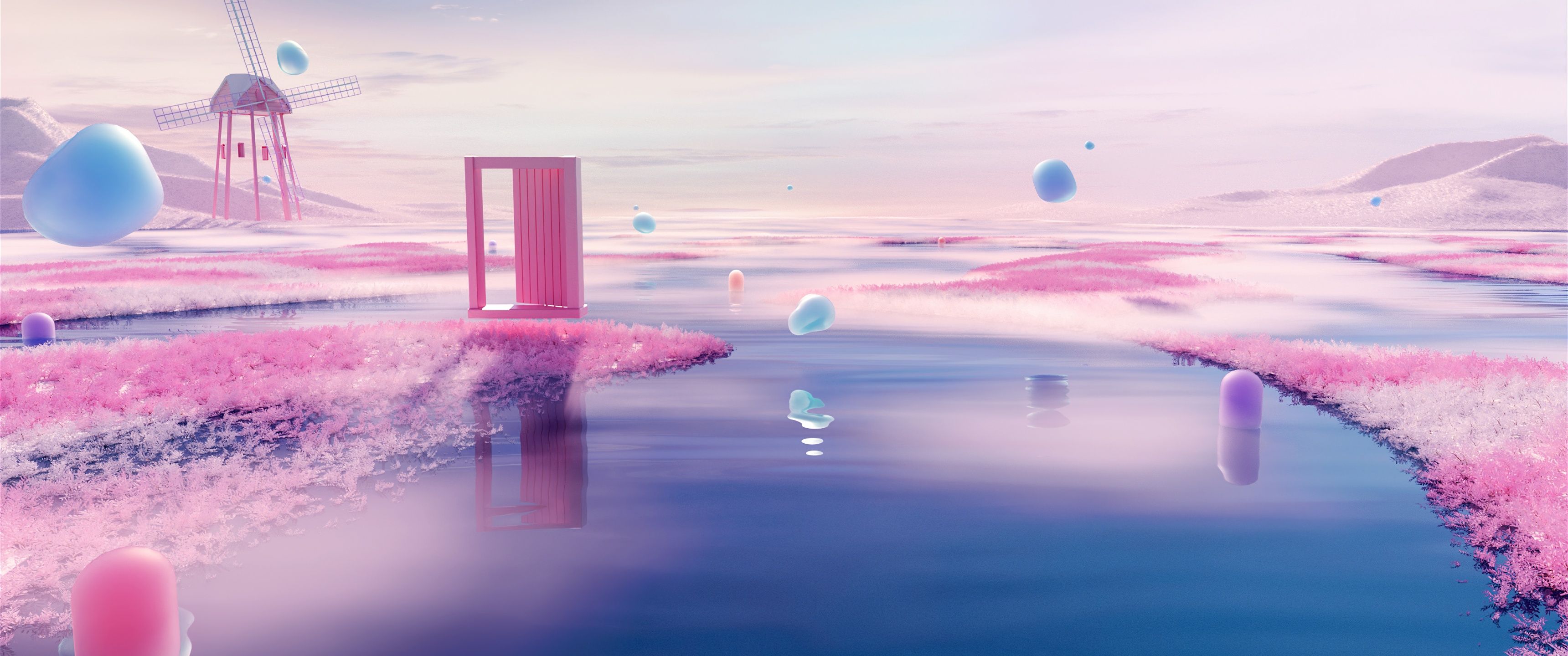3440x1440 Pink aesthetic Wallpaper 4K, Outdoor, Surrealism, River