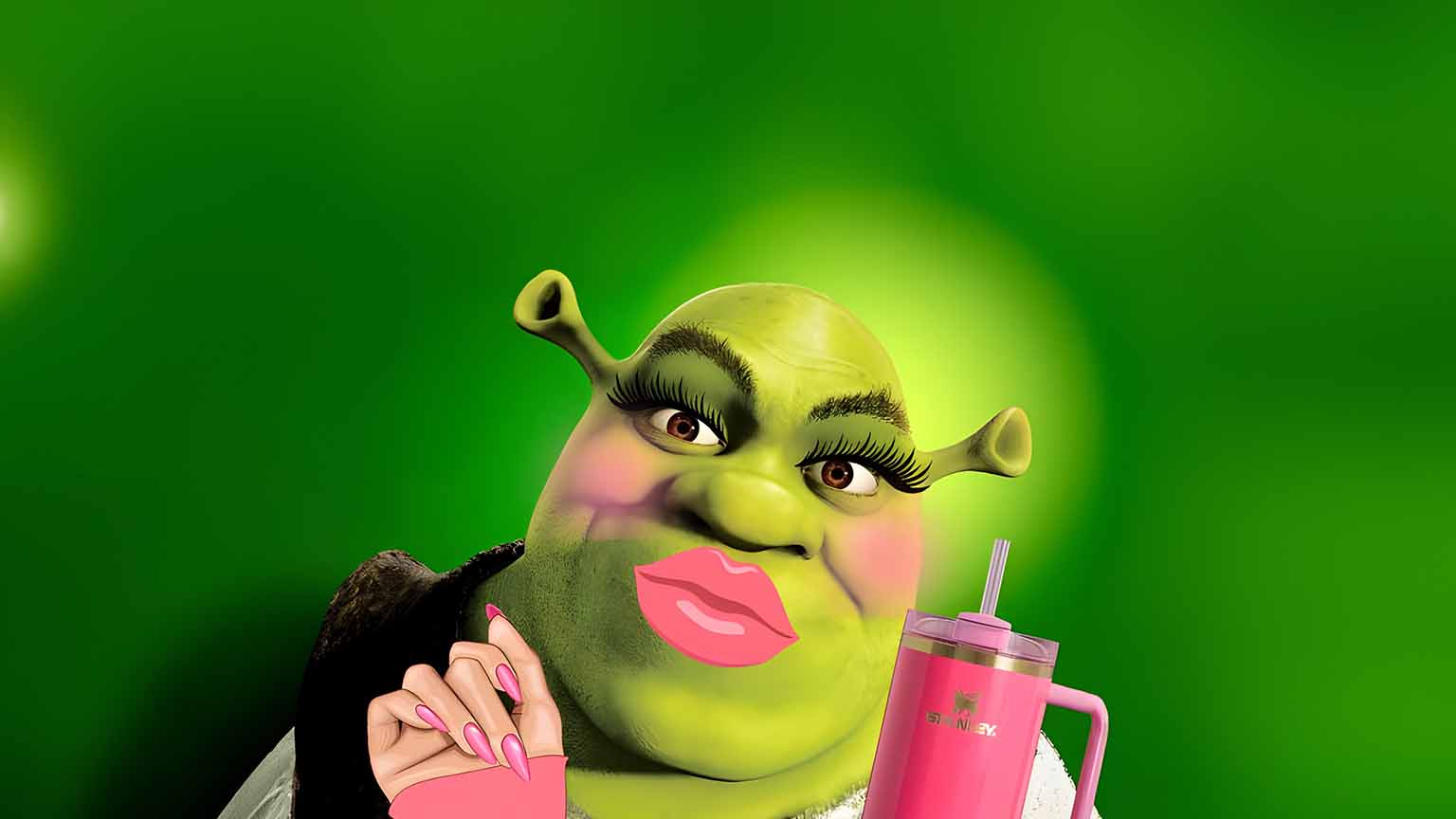 1536x864 Preppy Shrek Pink Drink Glam Green Desktop Wallpaper in 4K