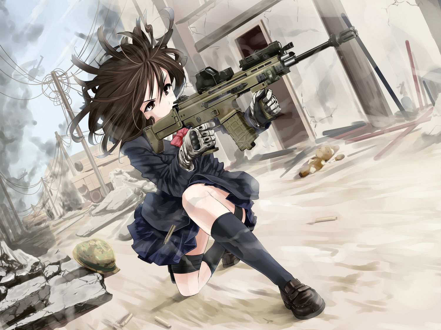 1500x1125 gun gunslinger girl henrietta omaru school uniform teddy bear weapon. konachan.net.com Anime Wallpaper