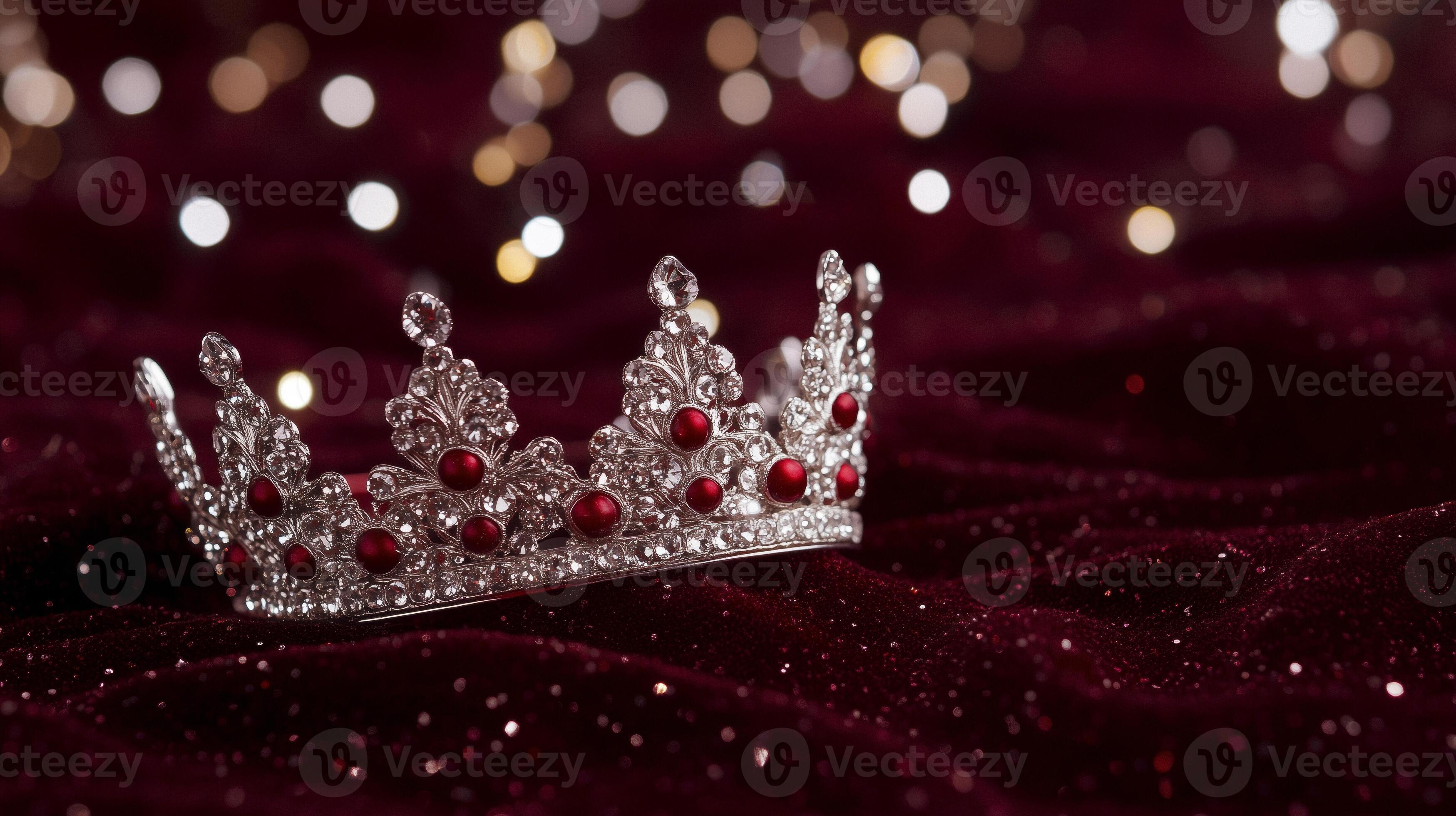 3498x1960 A crown sits on top of a red velvet background