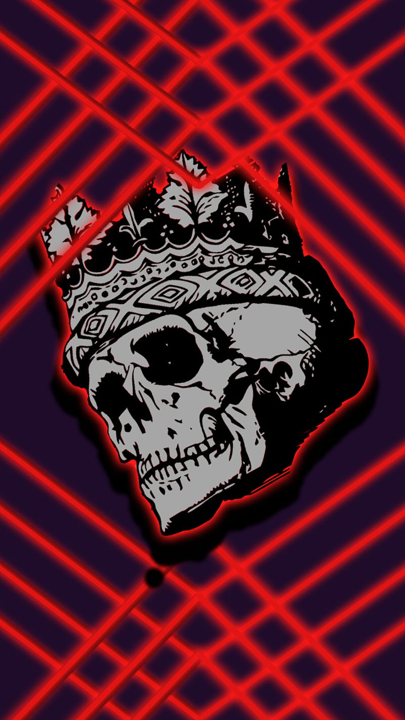 800x1422 Neon Skull, crown, desenho, modern, psicodelia, red, HD phone wallpaper