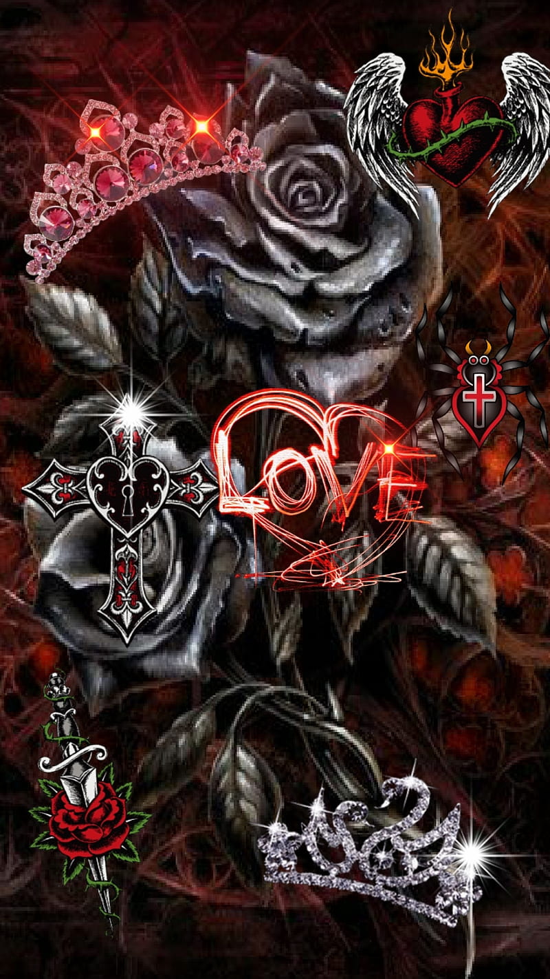 800x1422 Faithful, abstract, crown, dead, lovemblack, red, roses, tiara, HD phone wallpaper