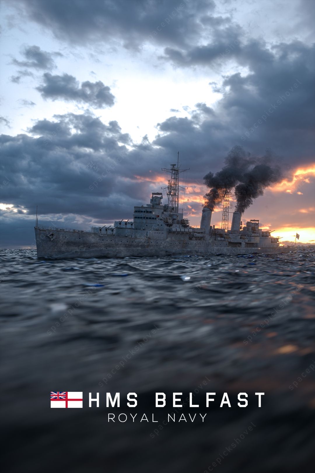 1080x1620 Computer Generated Scene of HMS Belfast, made [1080x1620]