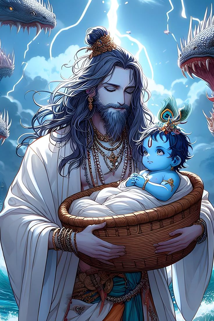 736x1104 Lord Krishna & Vasudeva