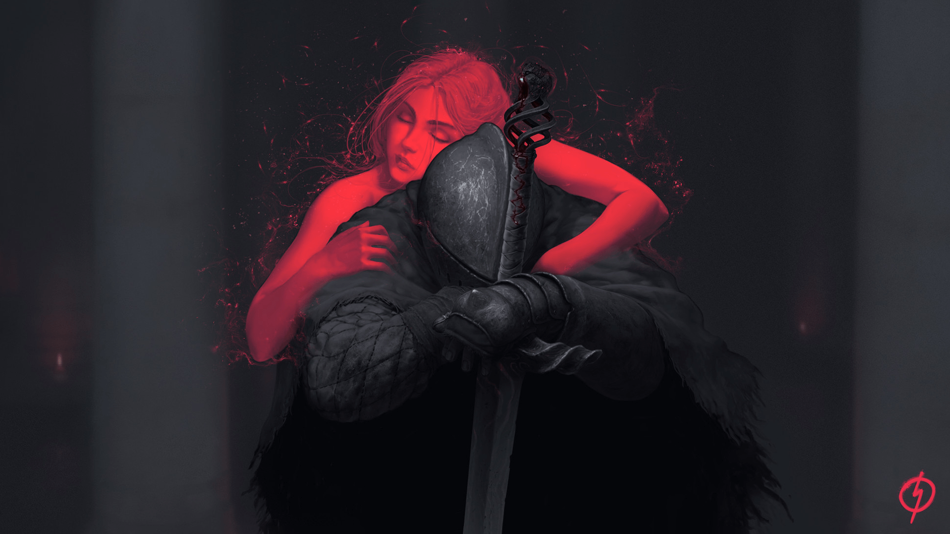 1920x1080 Epic Fantasy Knight HD Wallpaper: A Tale of Shadows and Embrace