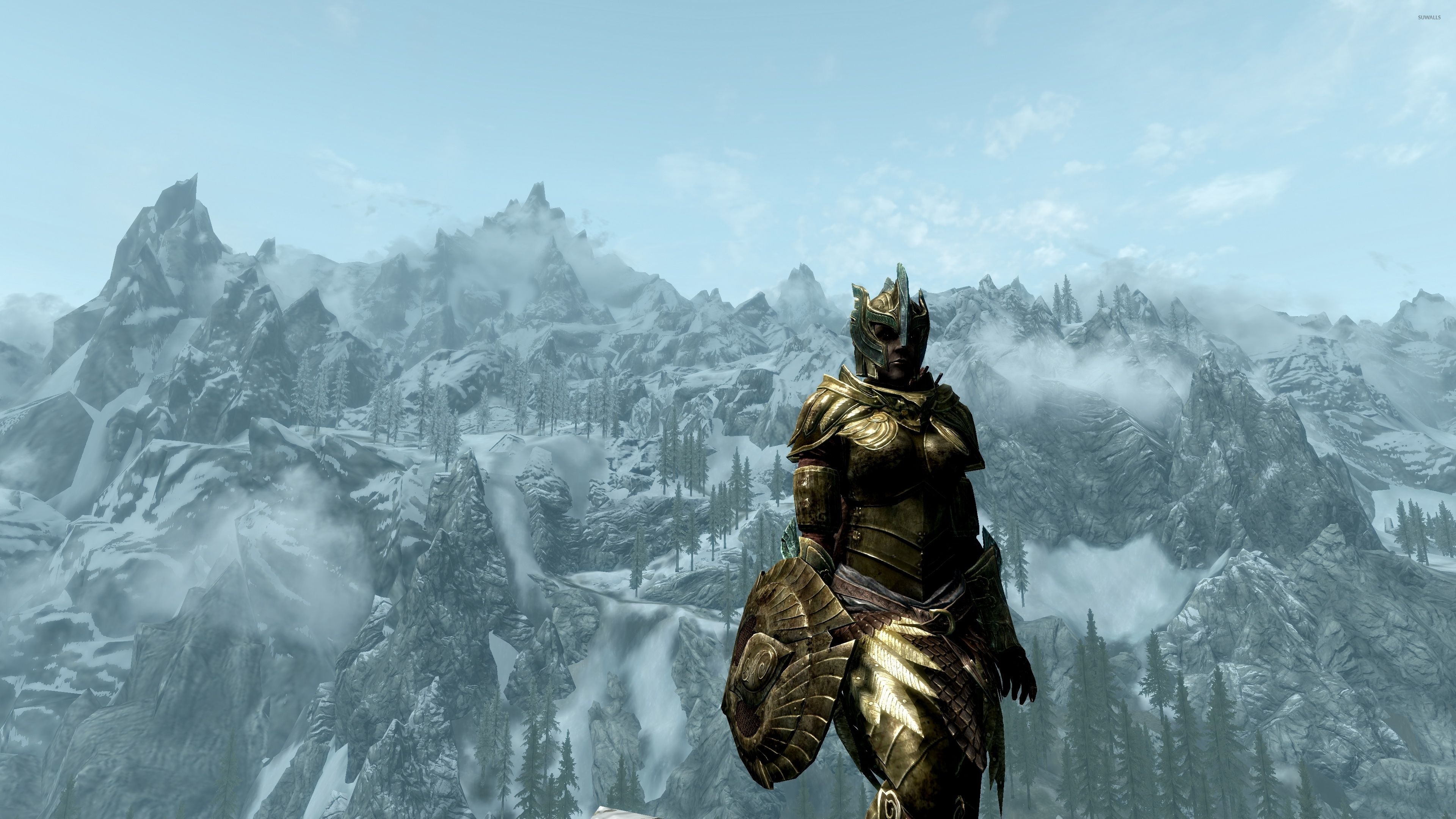 3840x2160 Knight woman in the snowy mountains wallpaper wallpaper